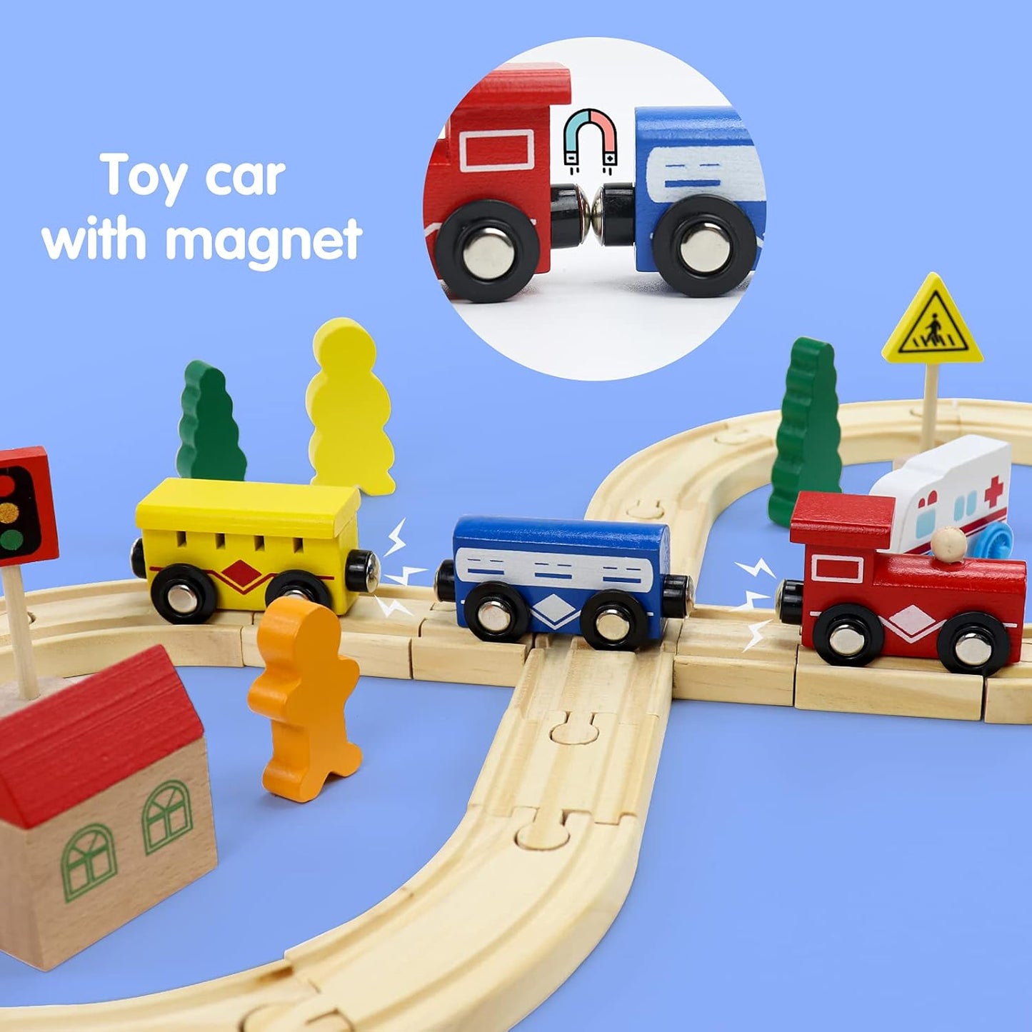 M263 - 33 pcs wooden train track