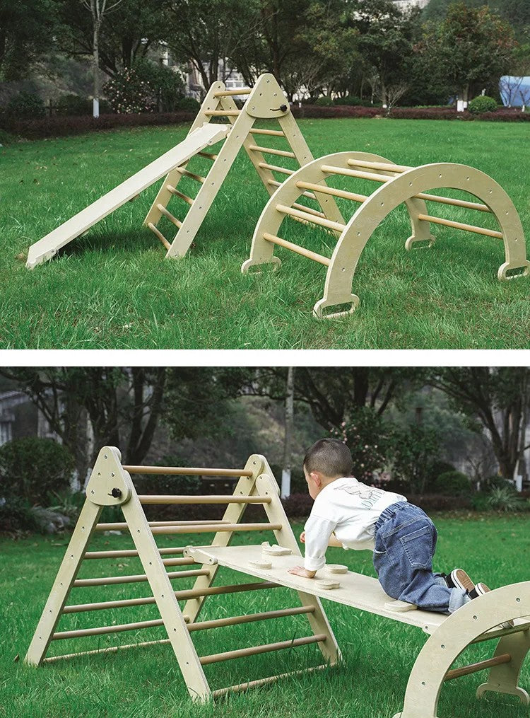 M055 - 5-in-1 Wooden Montessori Pikler Triangle & Arch Gym Set (FREE delivery)