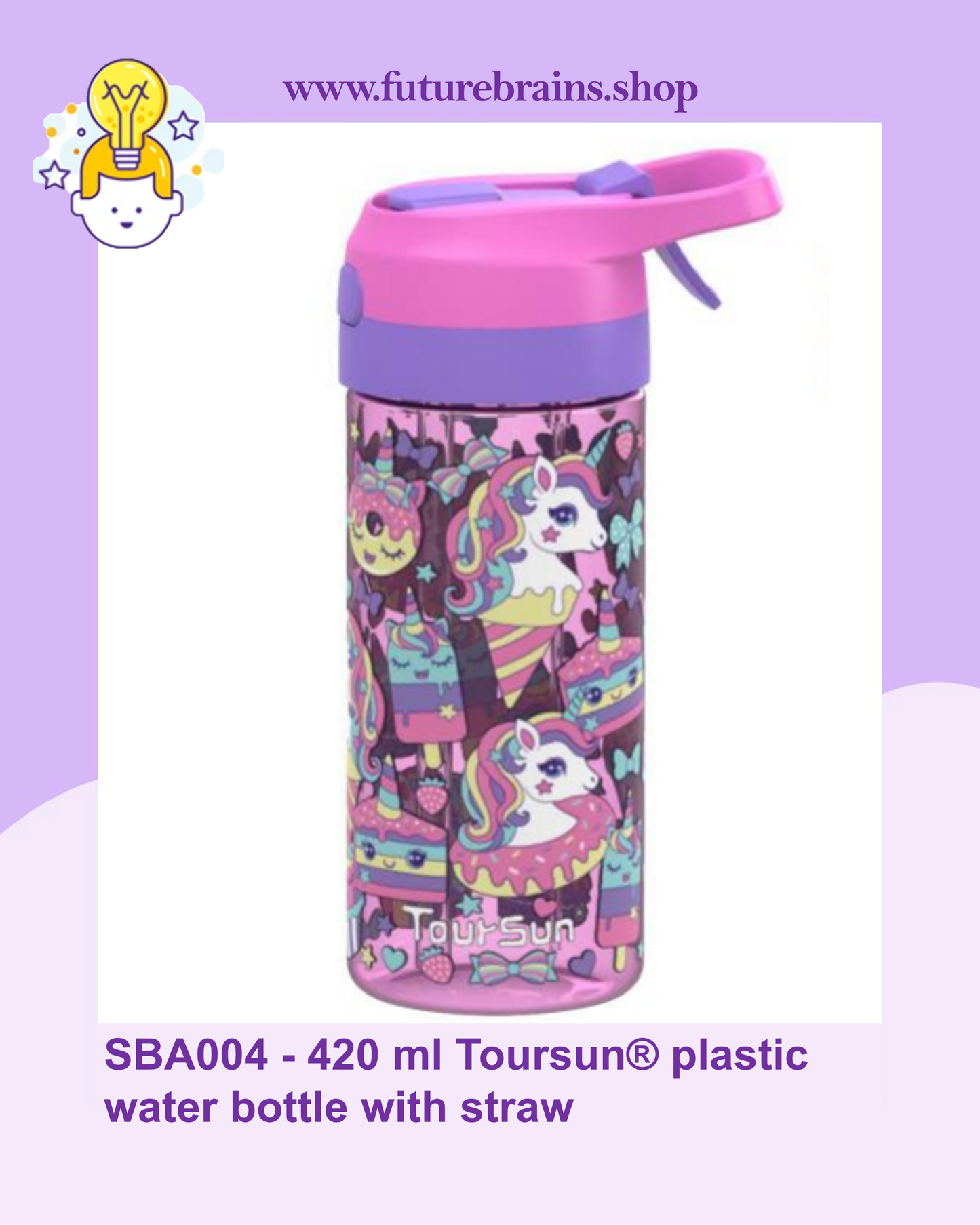 SBA004 - 420 ml Toursun® plastic water bottle with straw