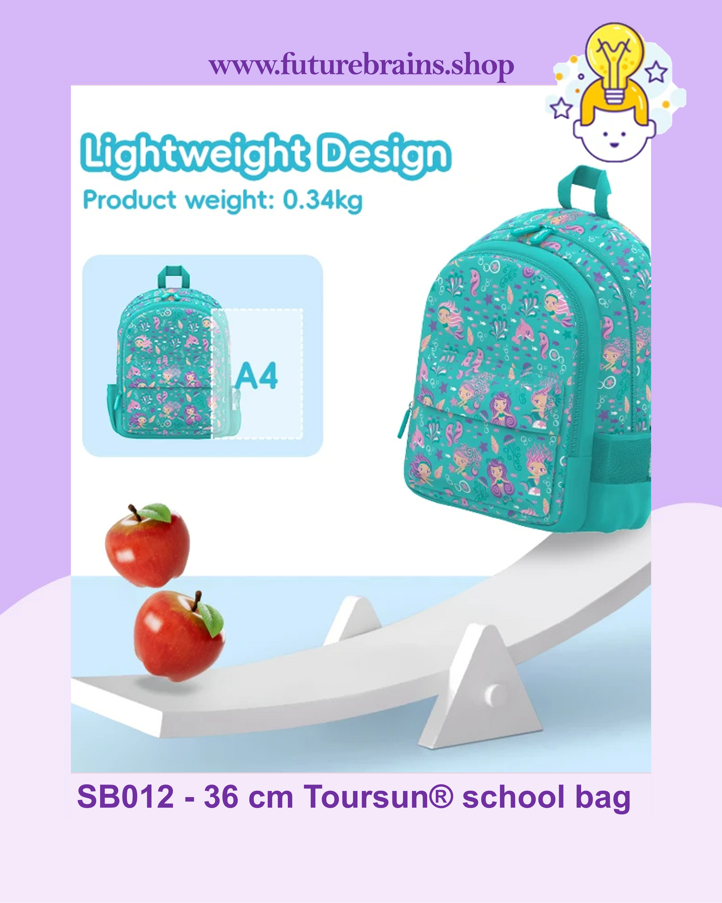 SB012 - 36 cm Toursun® school bag mermaids design