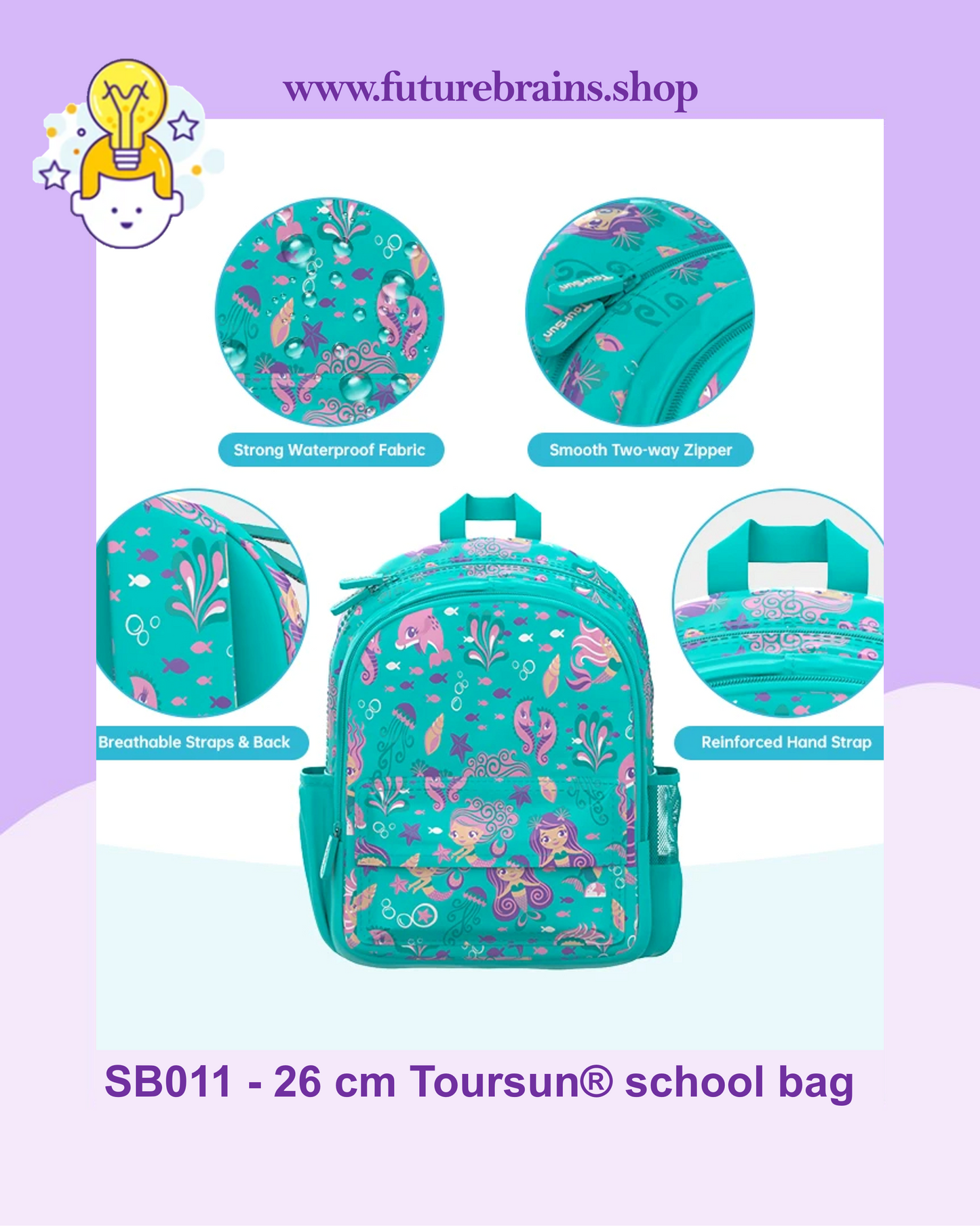 SB011 - 26 cm Toursun® school bag mermaids design