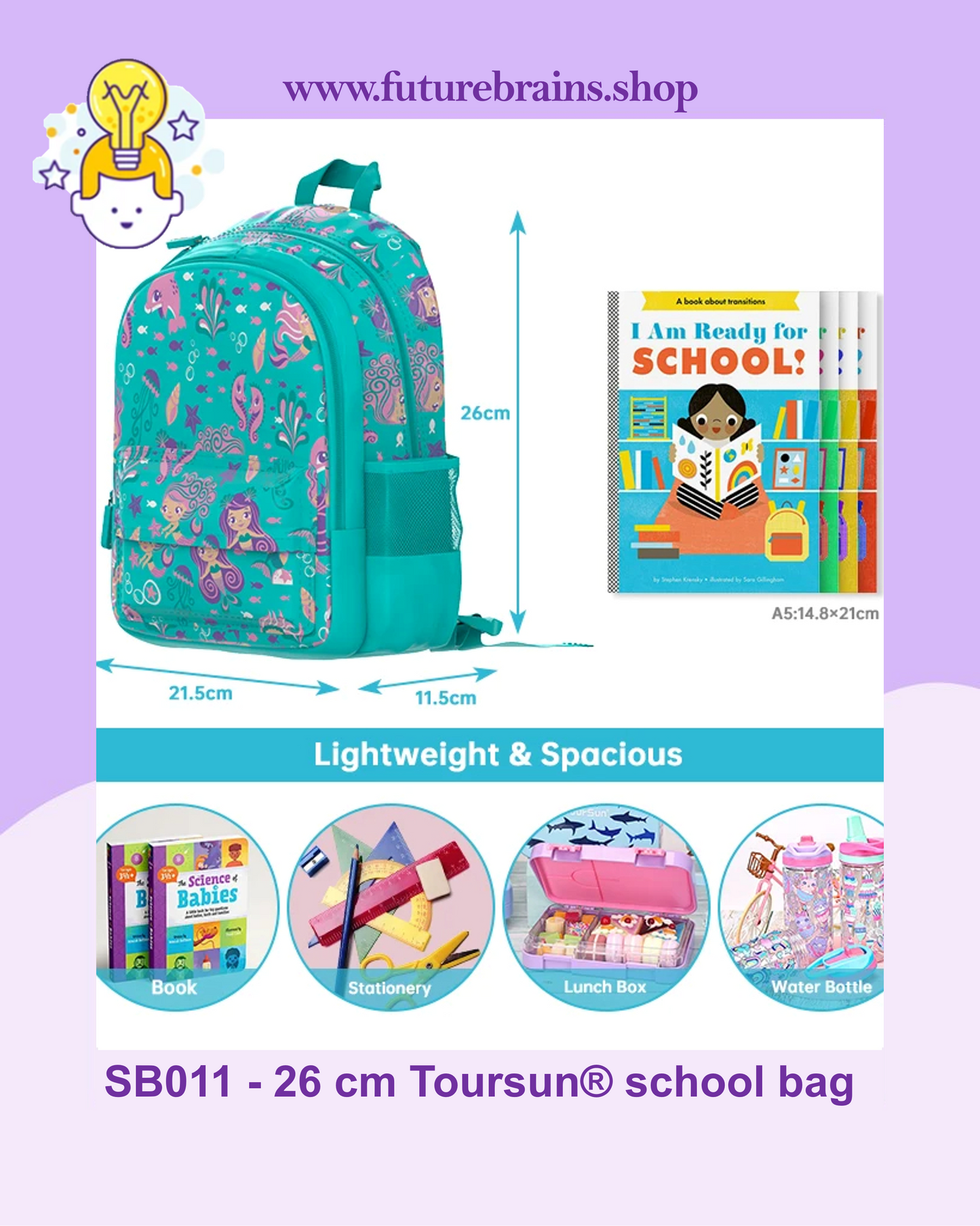 SB011 - 26 cm Toursun® school bag mermaids design