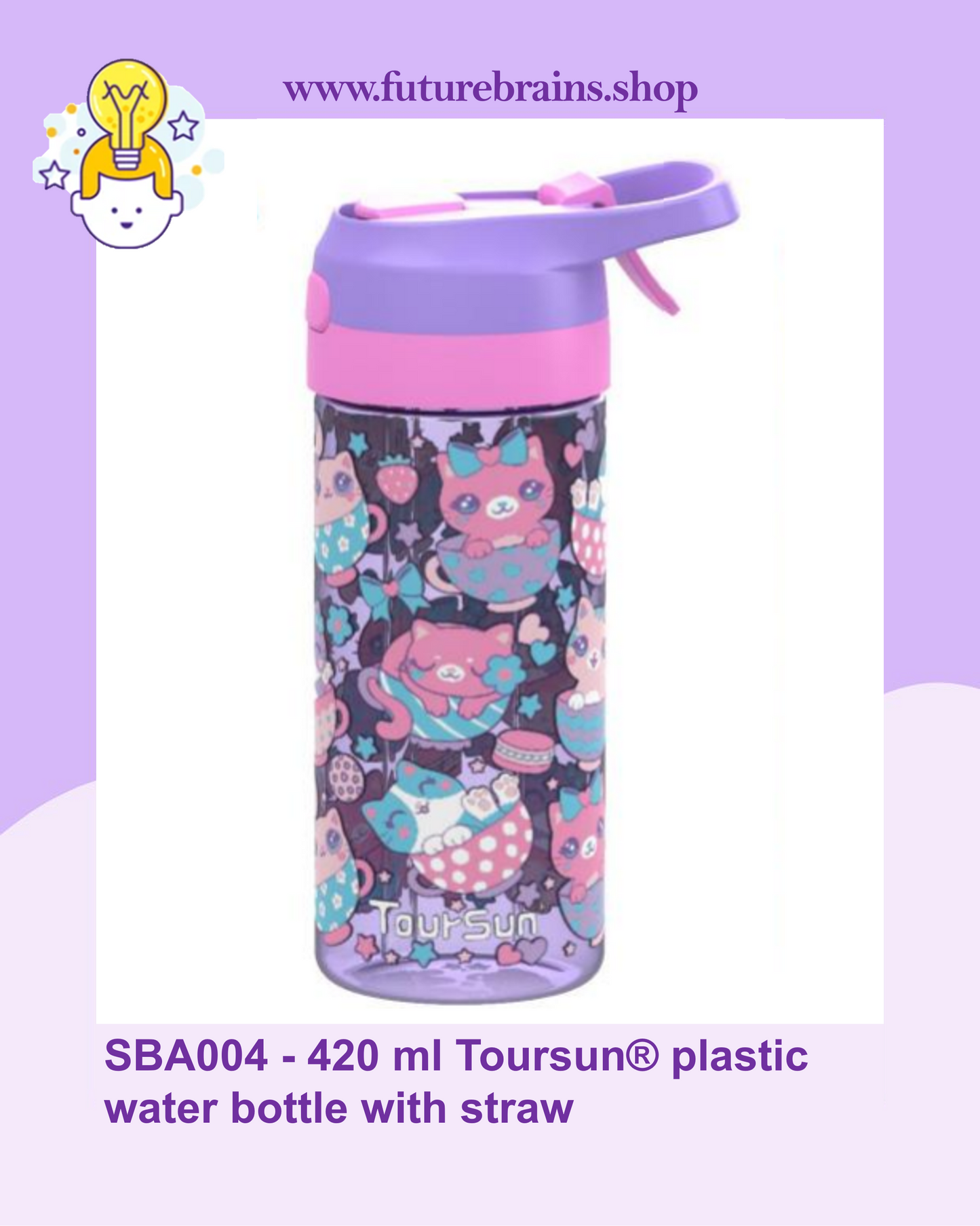 SBA004 - 420 ml Toursun® plastic water bottle with straw