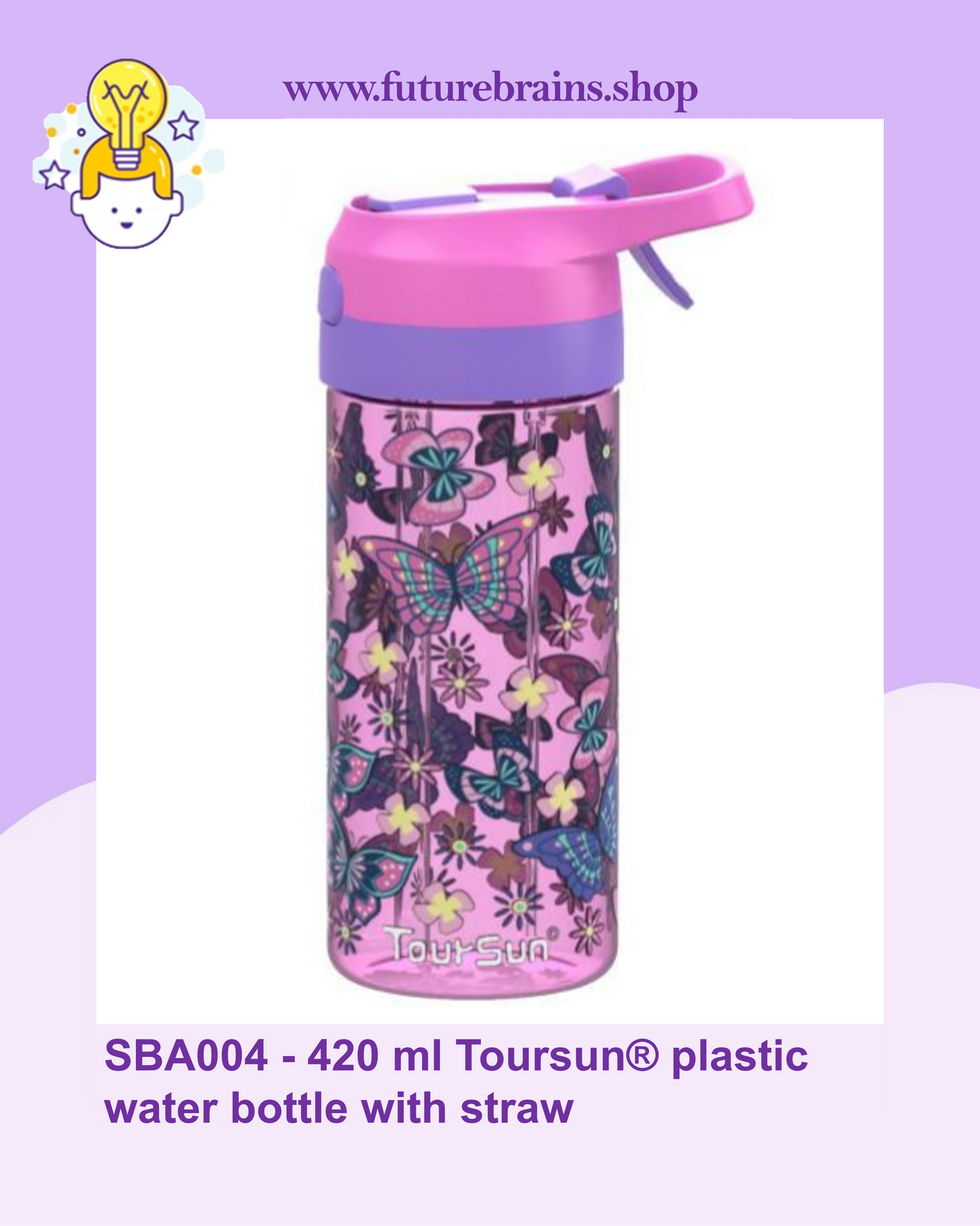 SBA004 - 420 ml Toursun® plastic water bottle with straw