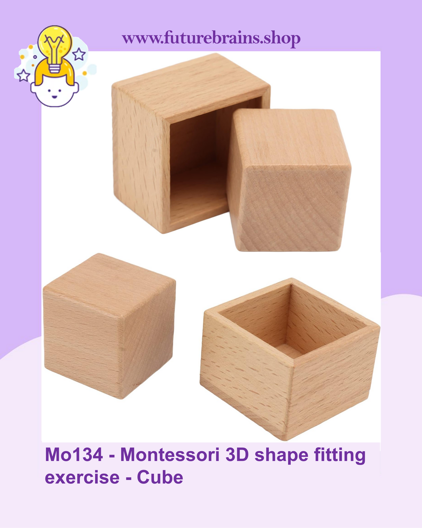 Mo134 - Montessori 3D shape fitting exercise - Cube