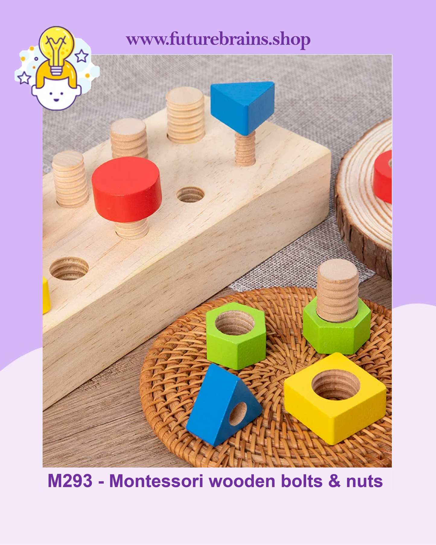 M293 - Montessori wooden bolts and nuts