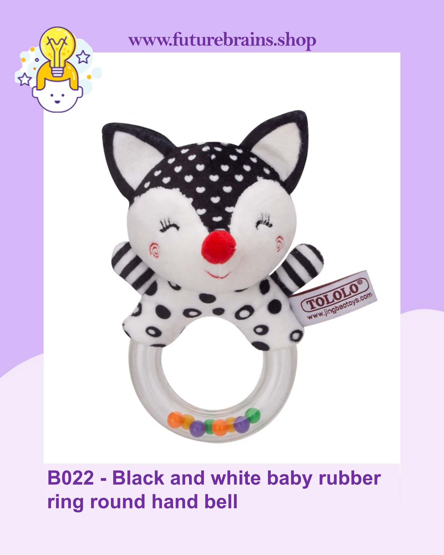 B022 - Black and white baby rubber ring round hand bell