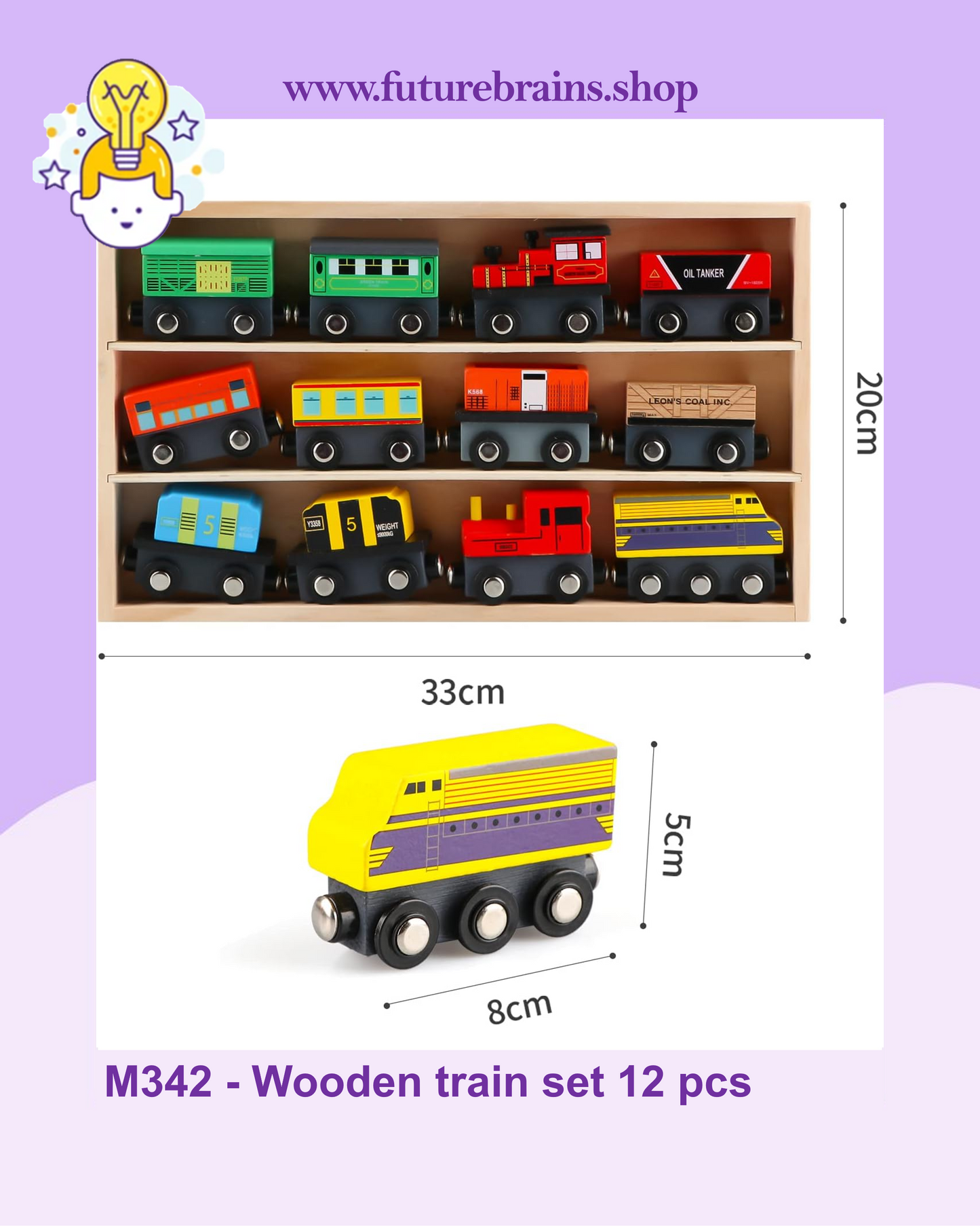 M342 - Wooden train set 12 pcs