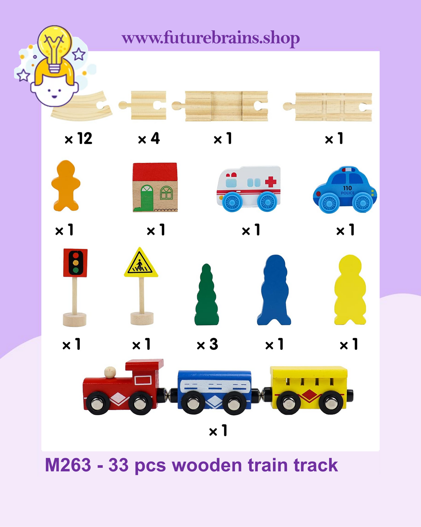 M263 - 33 pcs wooden train track