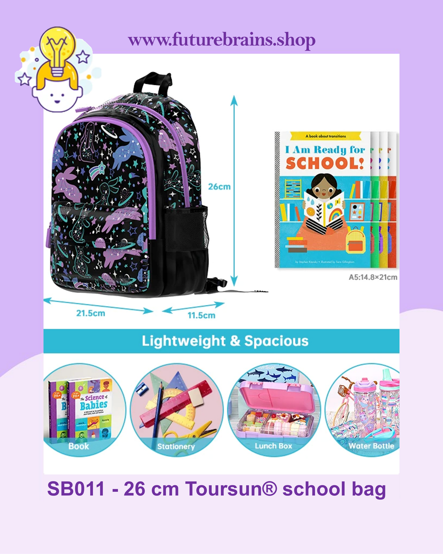 SB011 - 26 cm Toursun® school bag star bunny design