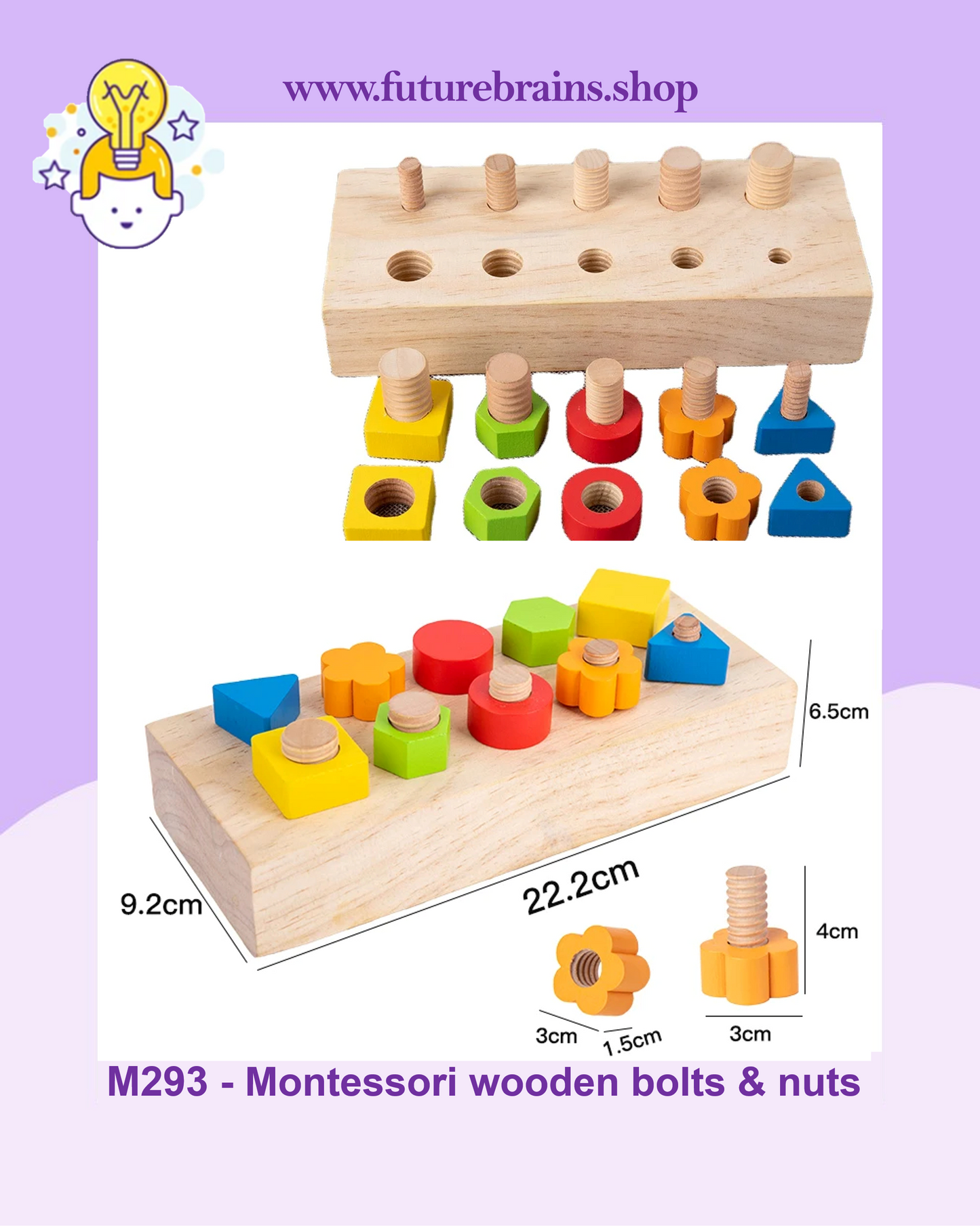 M293 - Montessori wooden bolts and nuts