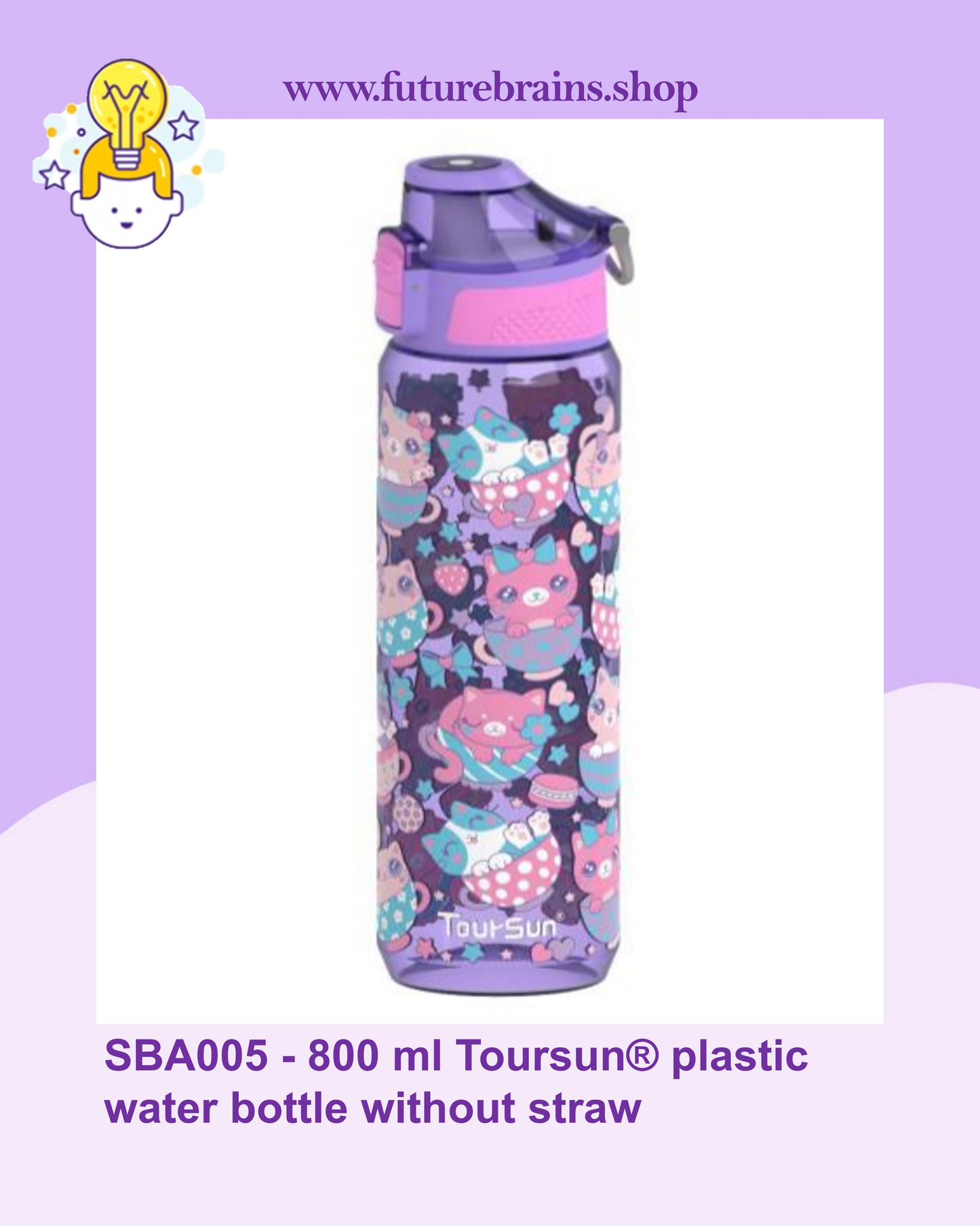 SBA005 - 800 ml Toursun® plastic water bottle without straw