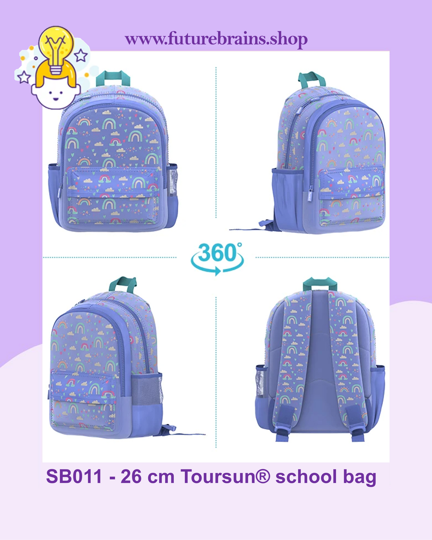SB011 - 26 cm Toursun® school bag rainbow design
