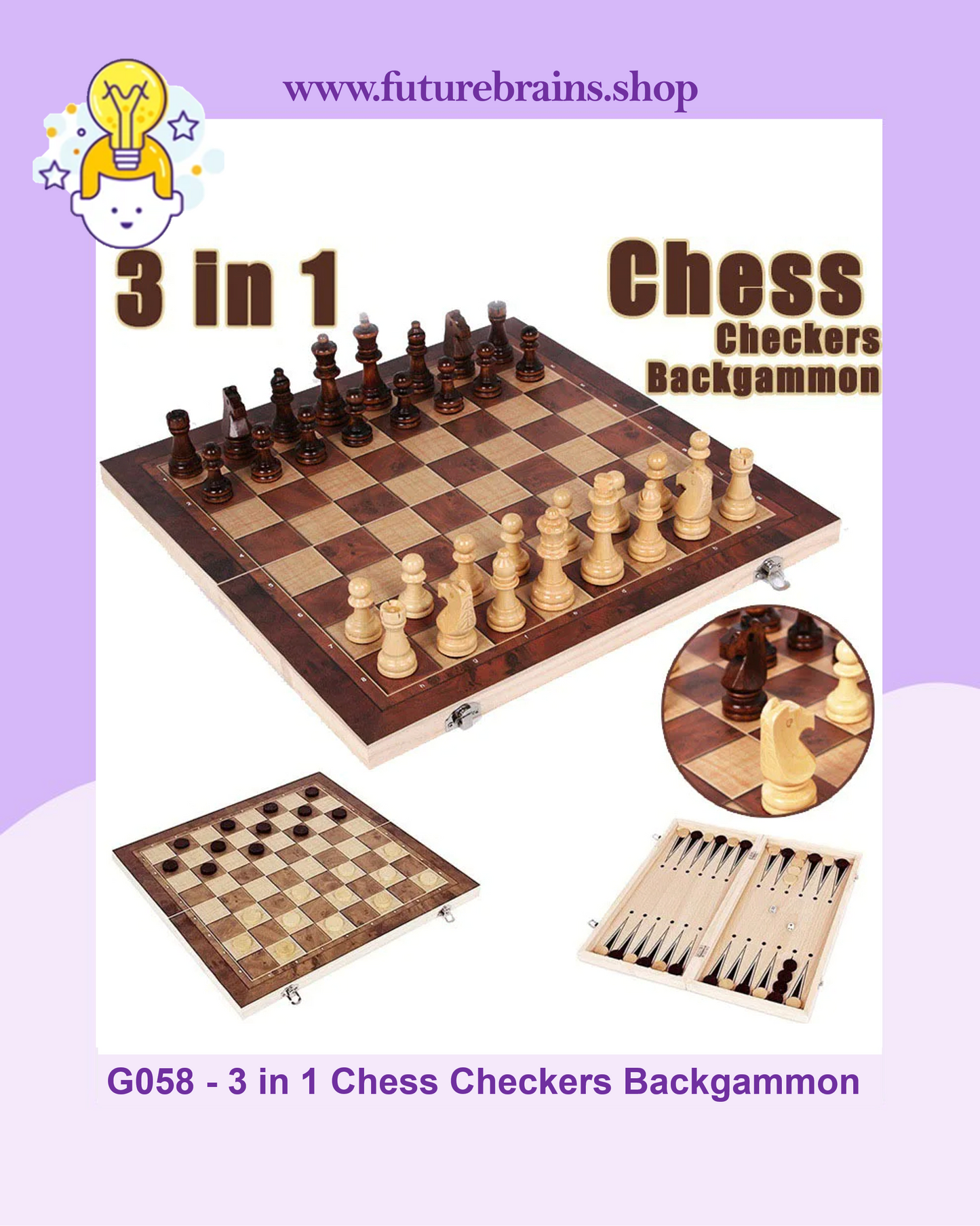 G058 - 3 in 1 Chess Checkers Backgammon