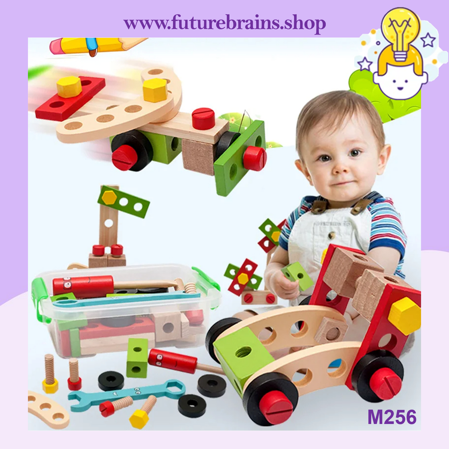 M256 - Wooden tools kit in plastic box