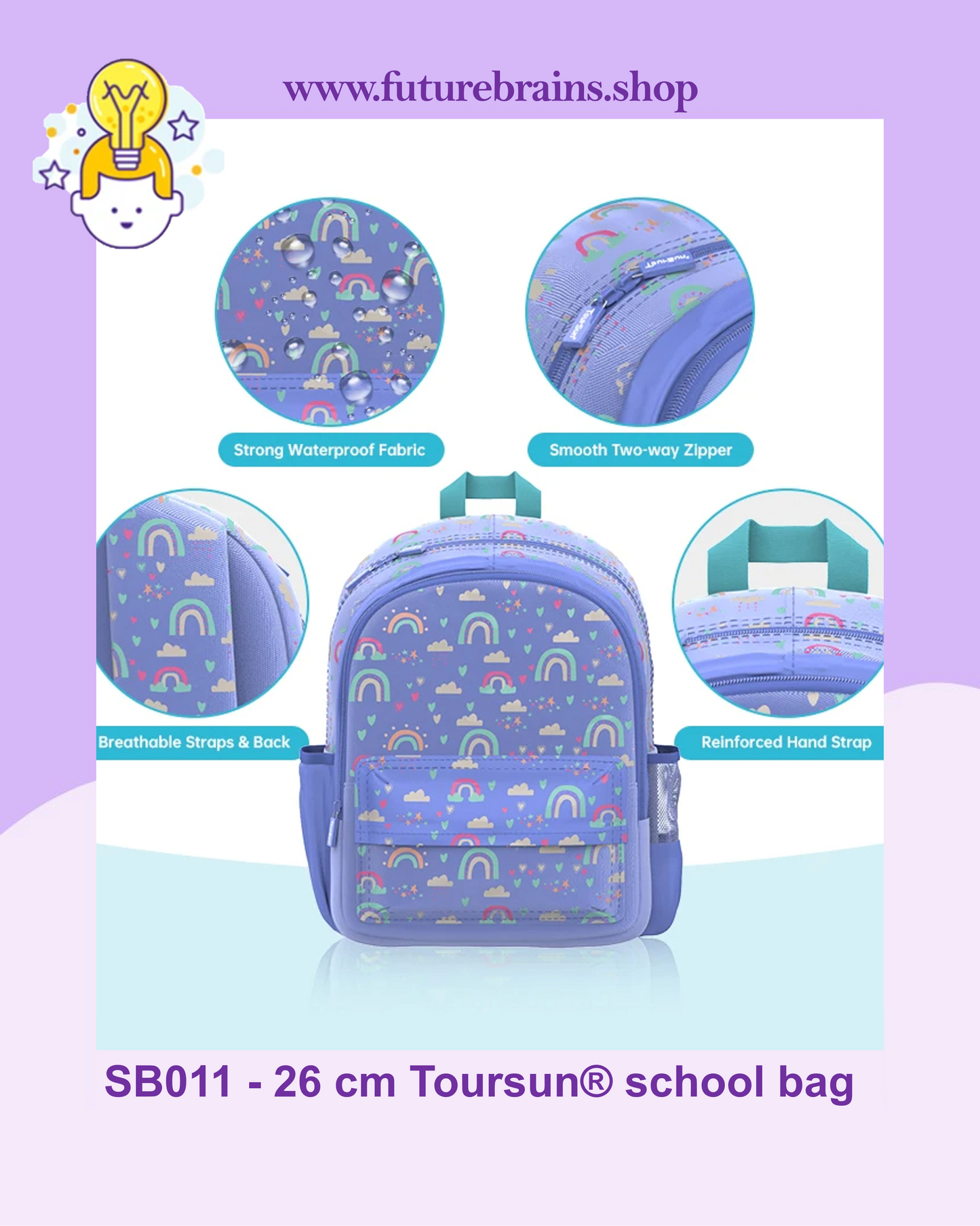 SB011 - 26 cm Toursun® school bag rainbow design