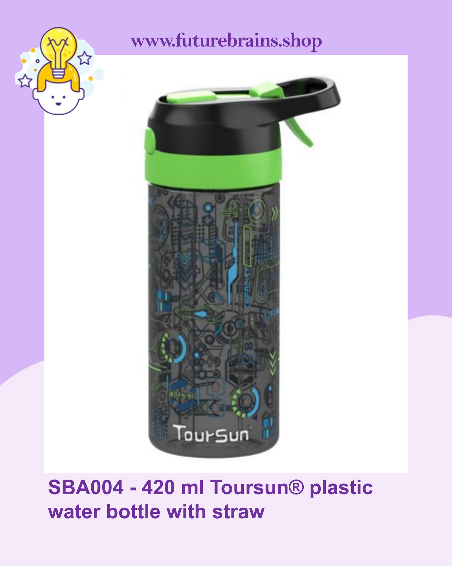 SBA004 - 420 ml Toursun® plastic water bottle with straw
