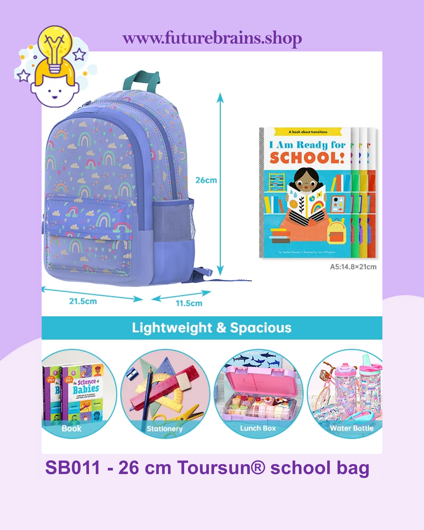 SB011 - 26 cm Toursun® school bag rainbow design
