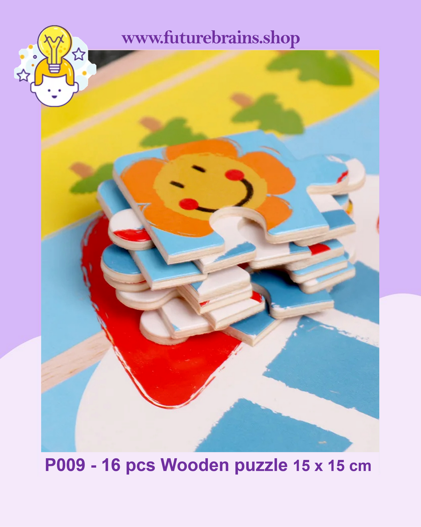 P009 - 16 pcs Wooden puzzle 15 x 15 cm (3 puzzles for 2 $)
