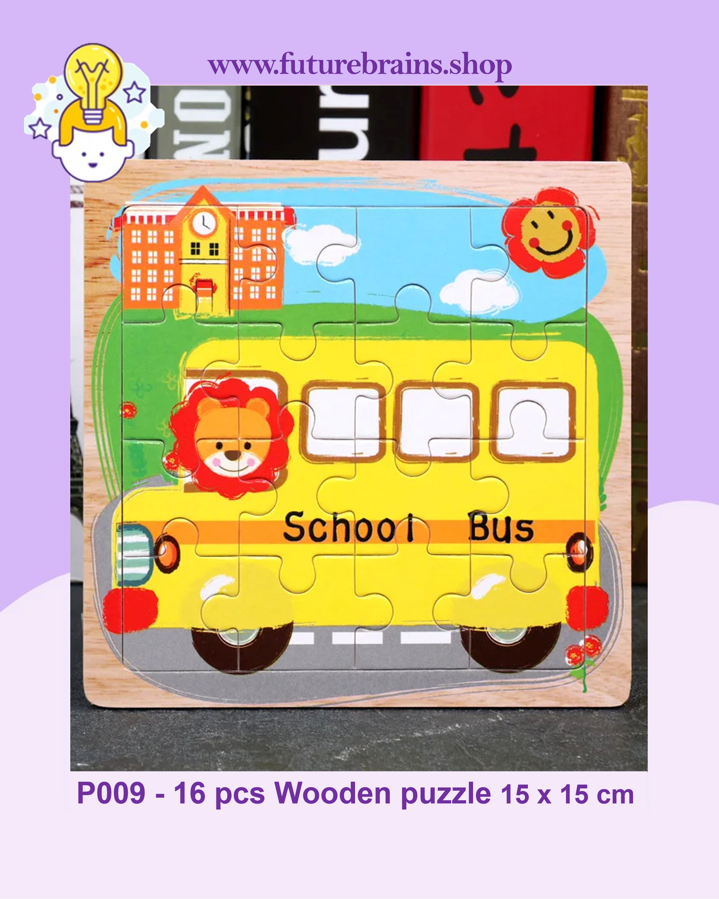 P009 - 16 pcs Wooden puzzle 15 x 15 cm (3 puzzles for 2 $)