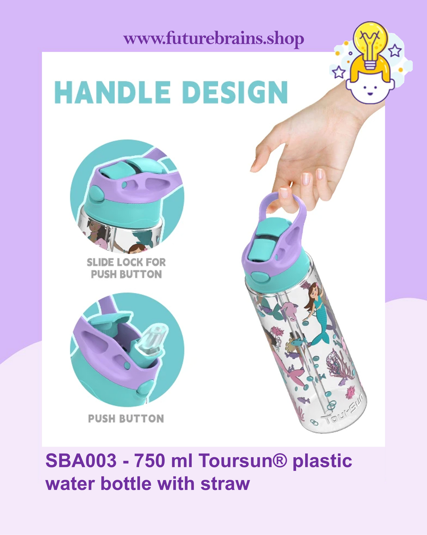 SBA003 - 750 ml Toursun® plastic water bottle with straw