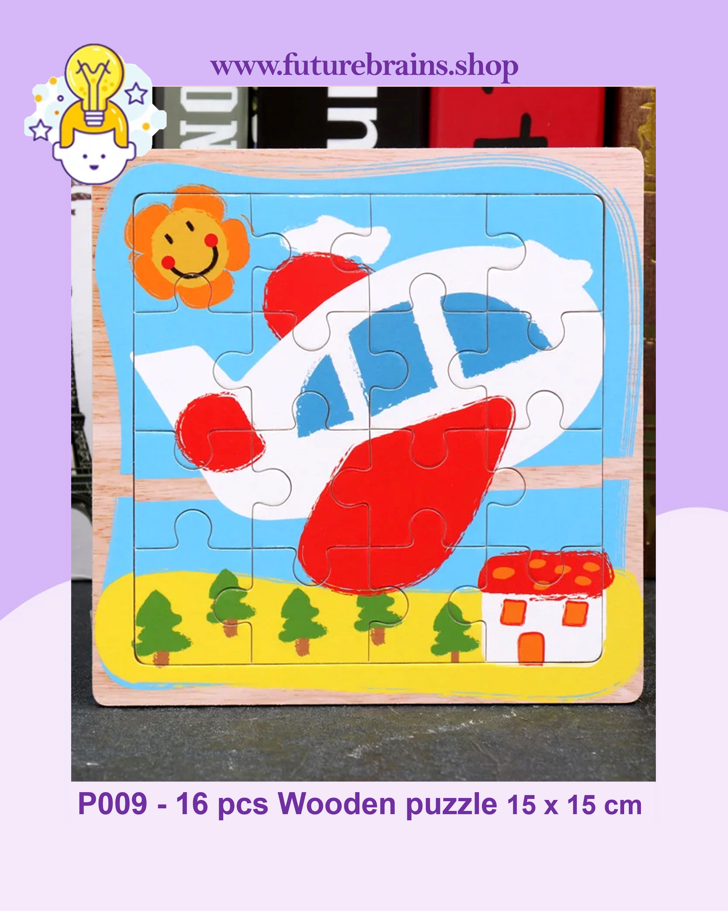 P009 - 16 pcs Wooden puzzle 15 x 15 cm (3 puzzles for 2 $)