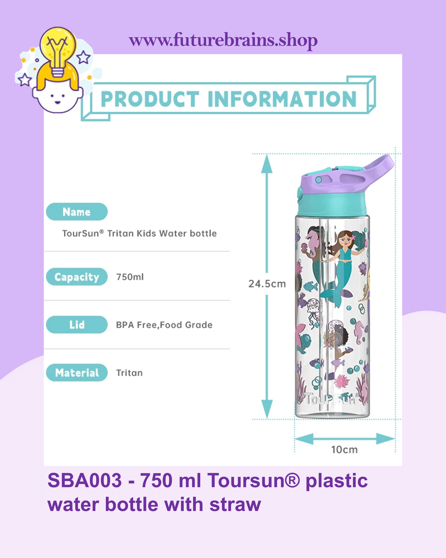 SBA003 - 750 ml Toursun® plastic water bottle with straw