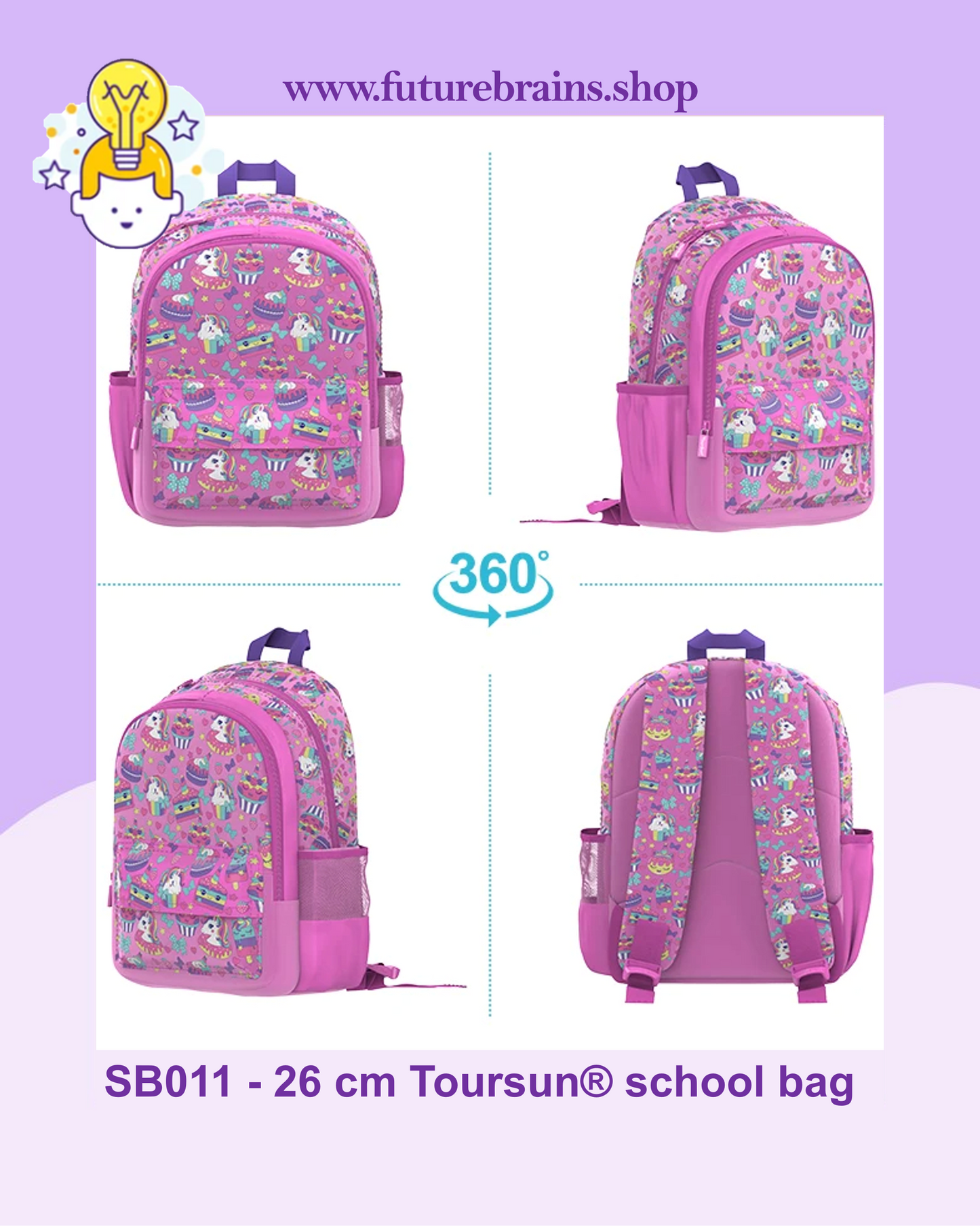 SB011 - 26 cm Toursun® school bag unicorn design