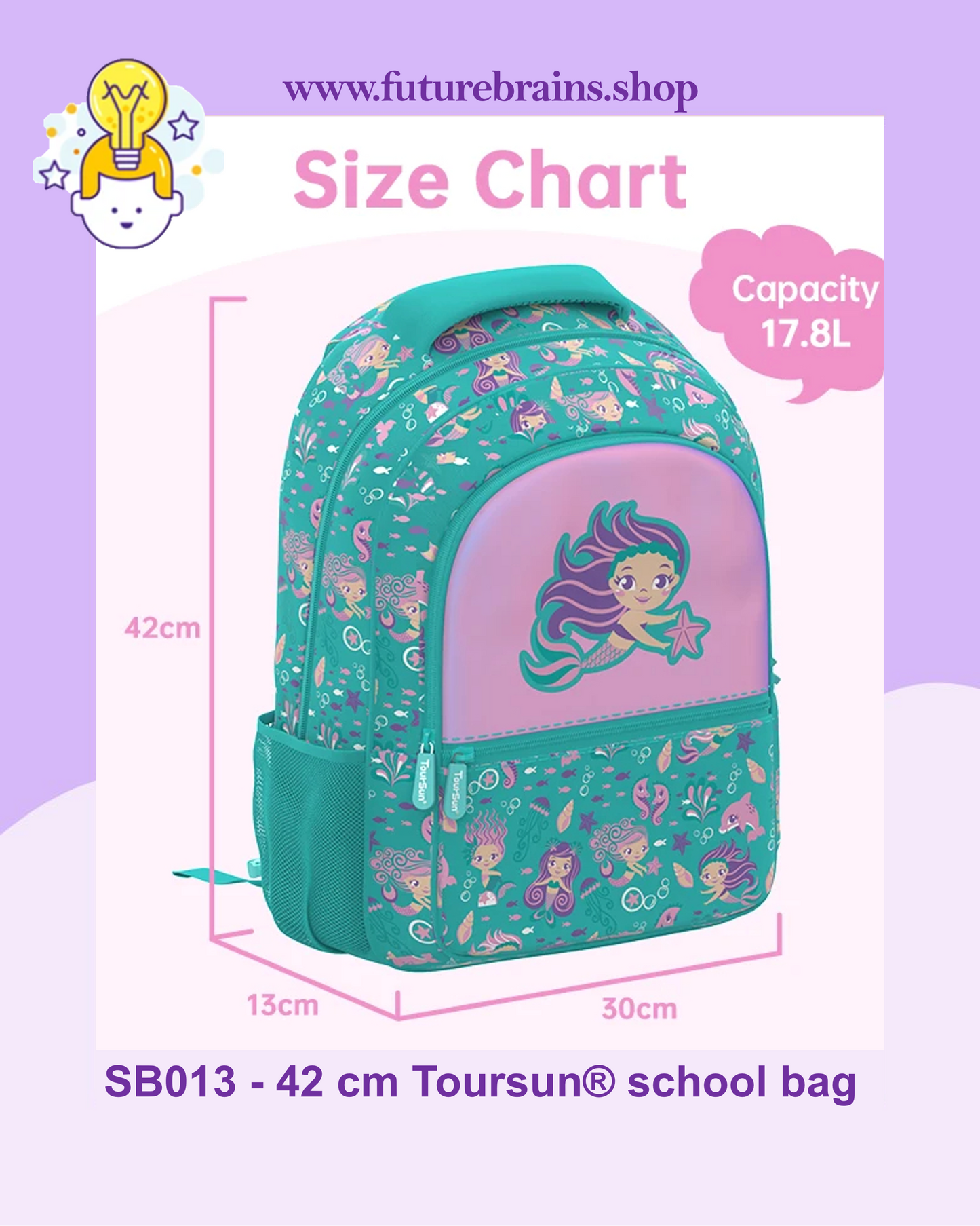 SB013 - 42 cm Toursun® school bag mermaids design