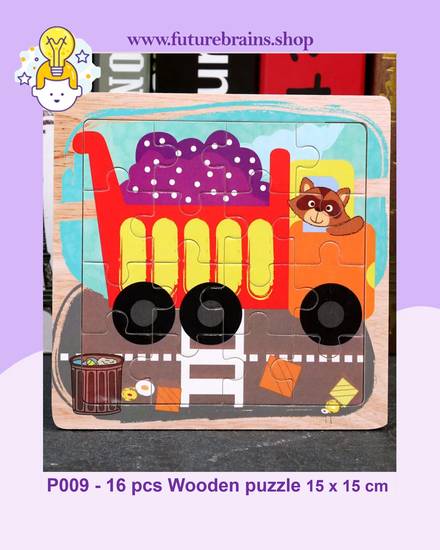 P009 - 16 pcs Wooden puzzle 15 x 15 cm (3 puzzles for 2 $)