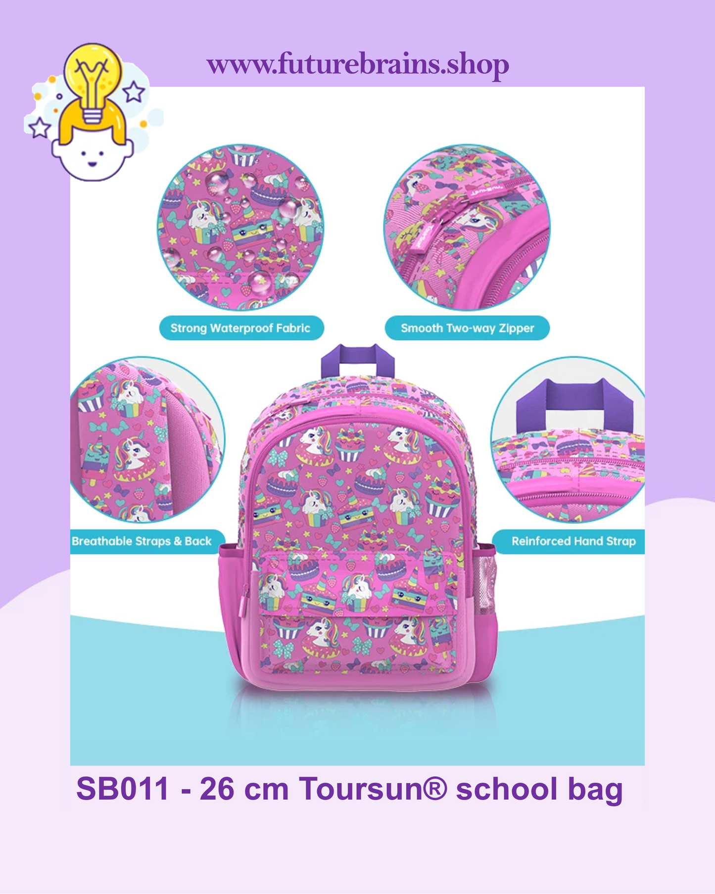 SB011 - 26 cm Toursun® school bag unicorn design