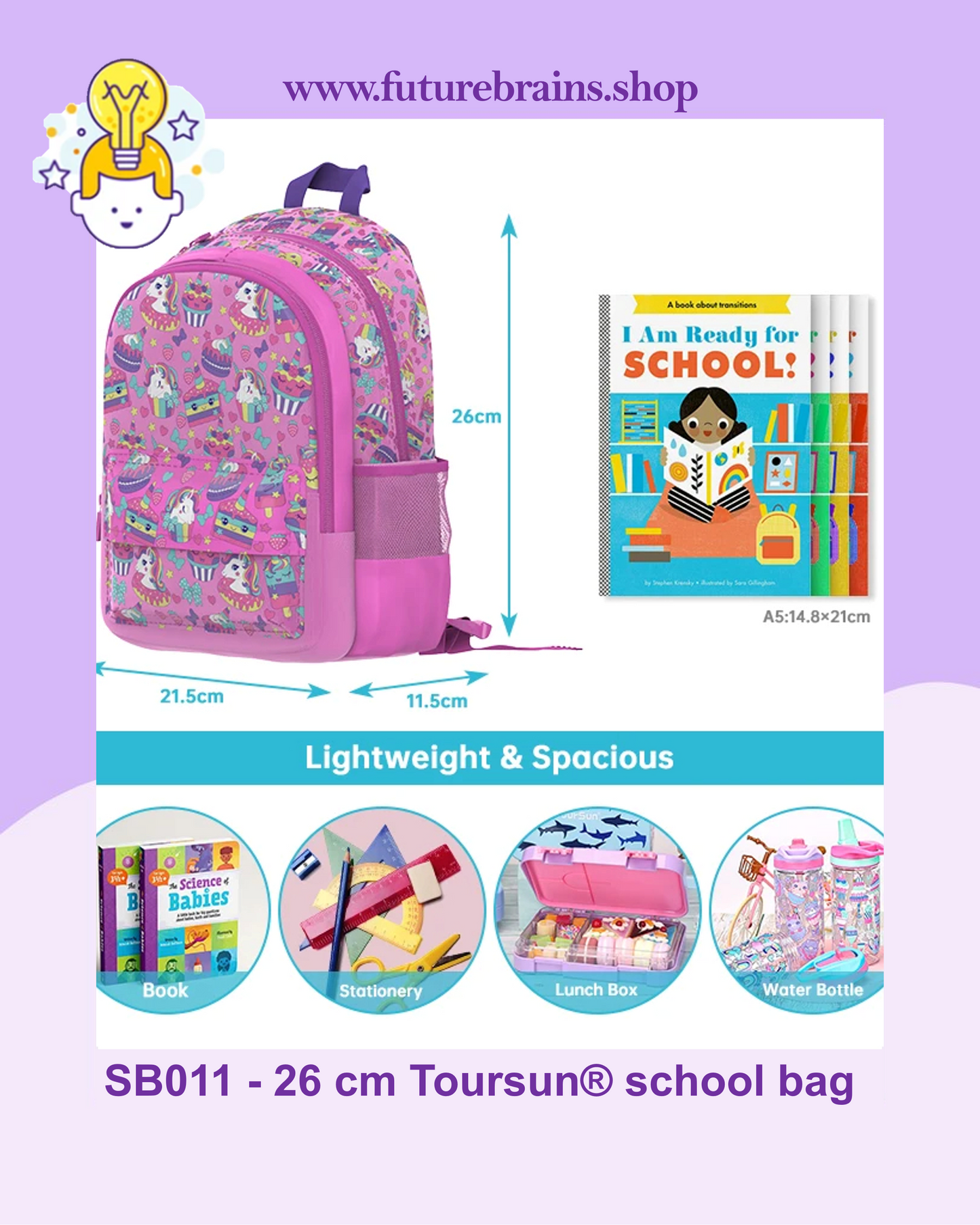 SB011 - 26 cm Toursun® school bag unicorn design