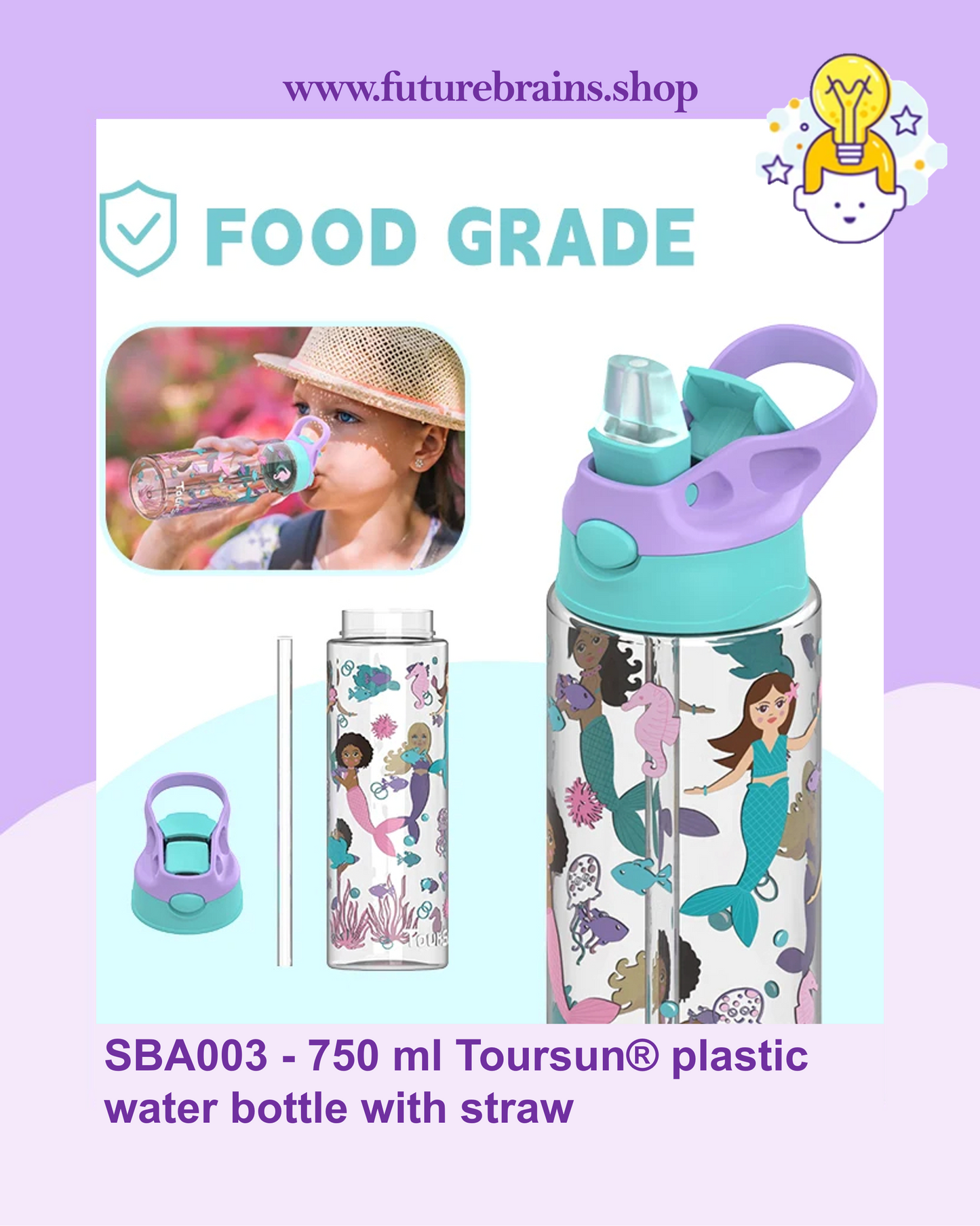 SBA003 - 750 ml Toursun® plastic water bottle with straw