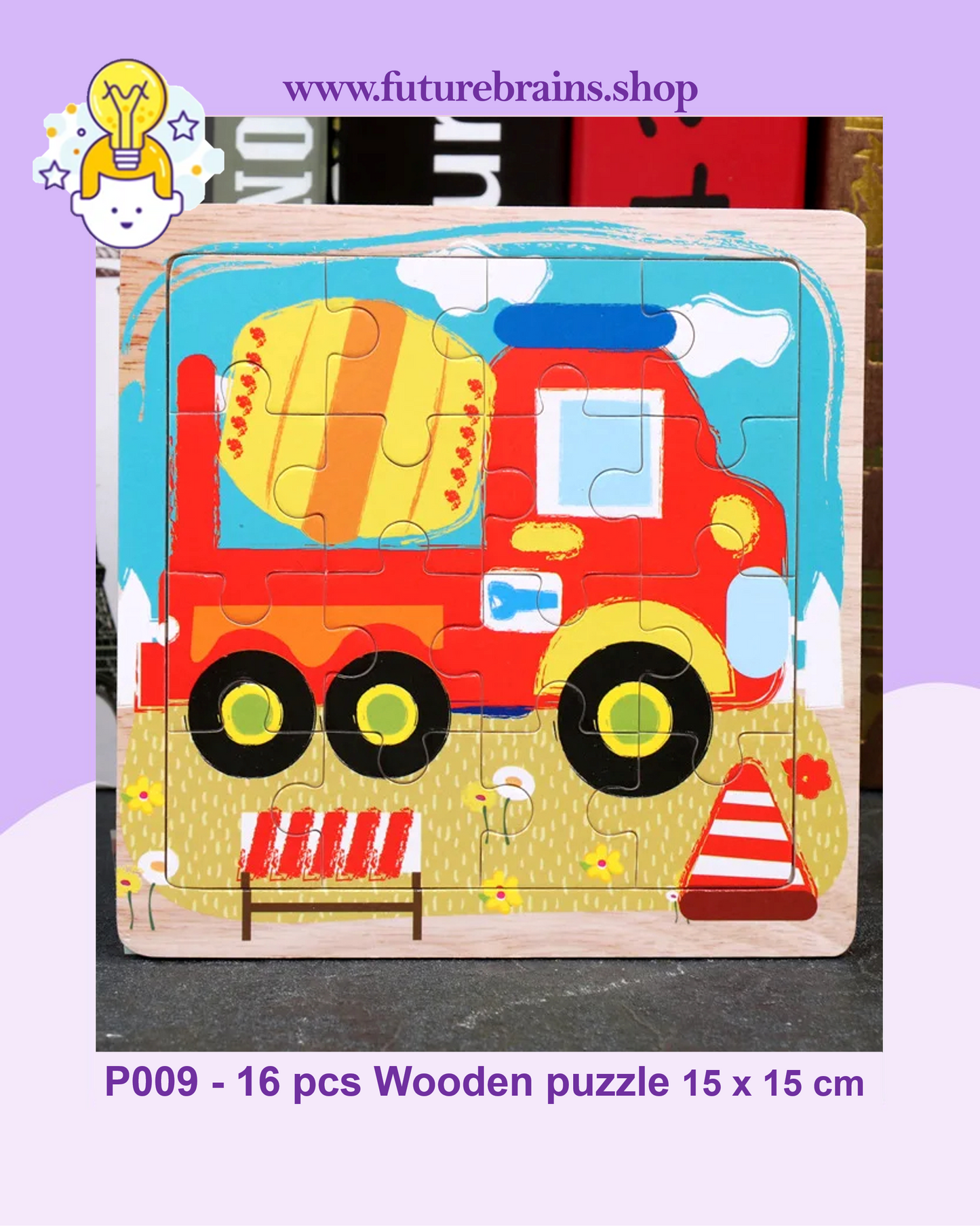 P009 - 16 pcs Wooden puzzle 15 x 15 cm (3 puzzles for 2 $)