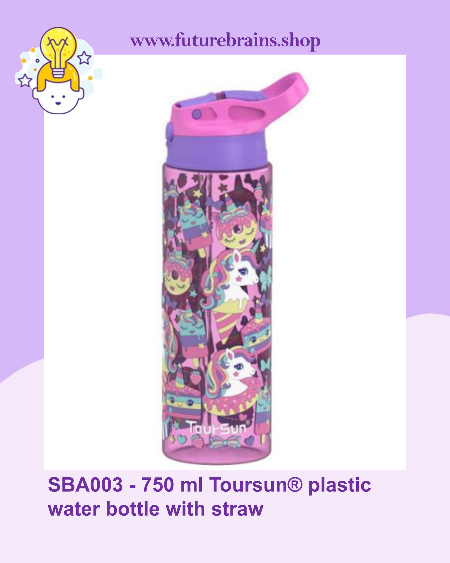 SBA003 - 750 ml Toursun® plastic water bottle with straw