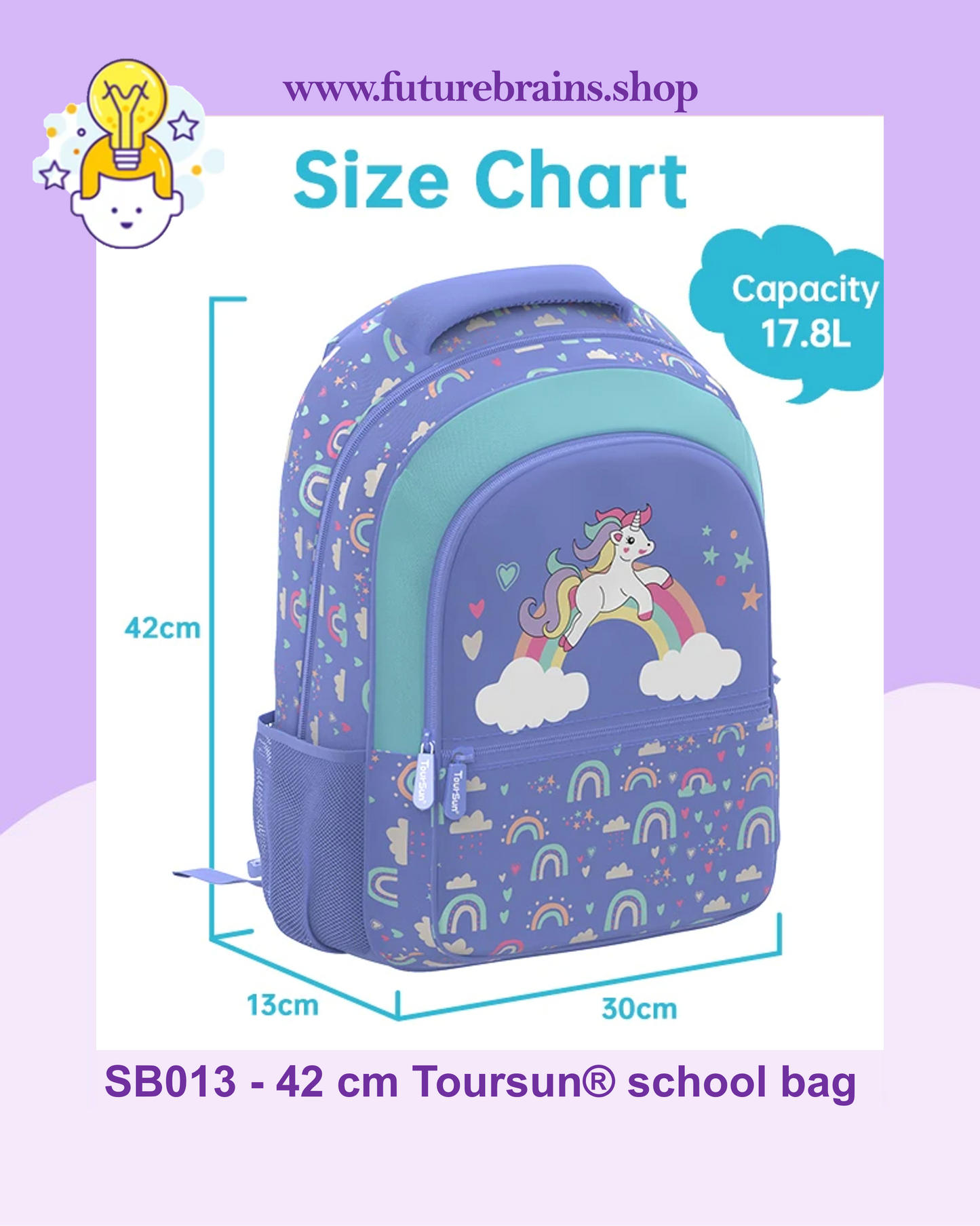 SB013 - 42 cm Toursun® school bag rainbow design