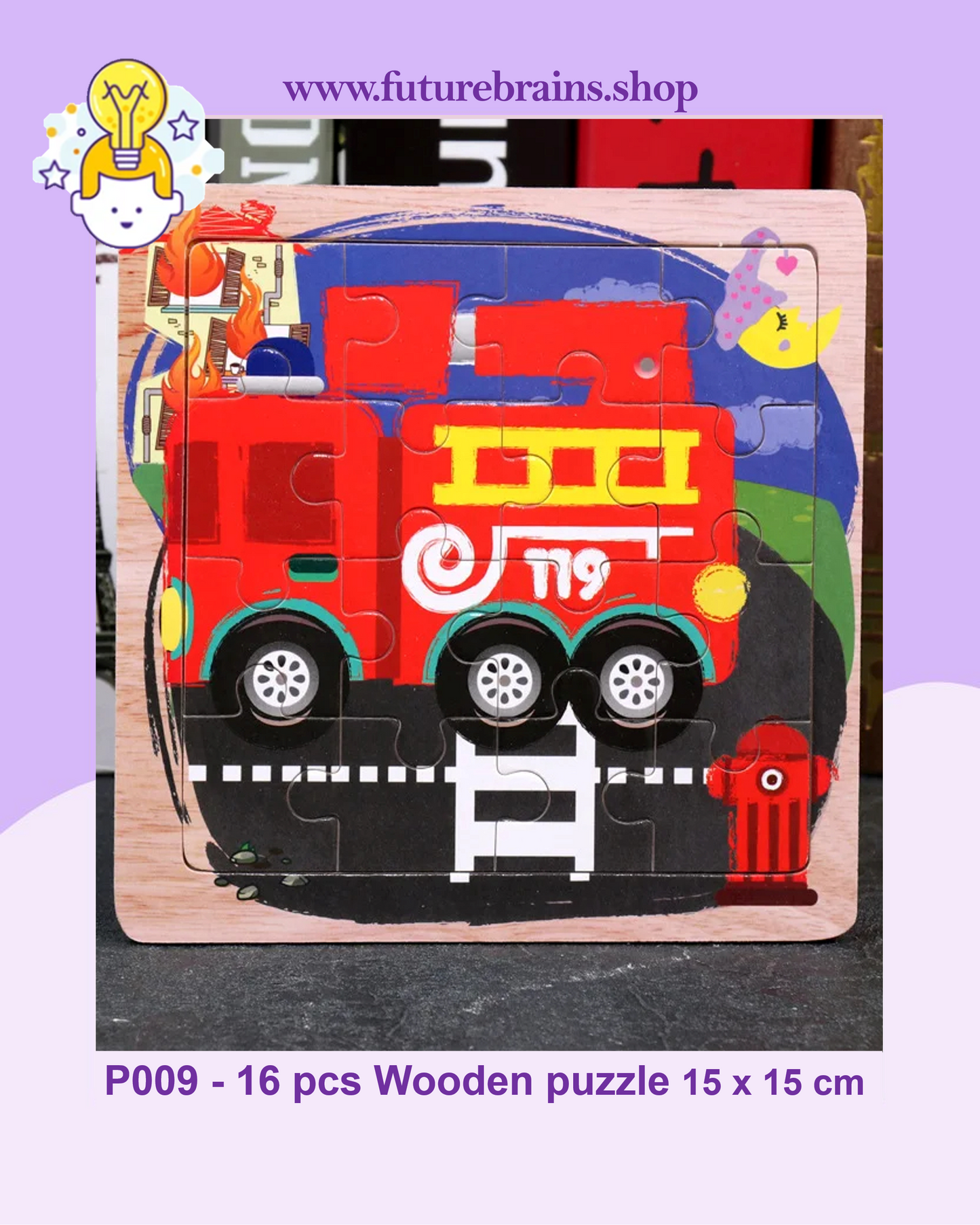 P009 - 16 pcs Wooden puzzle 15 x 15 cm (3 puzzles for 2 $)