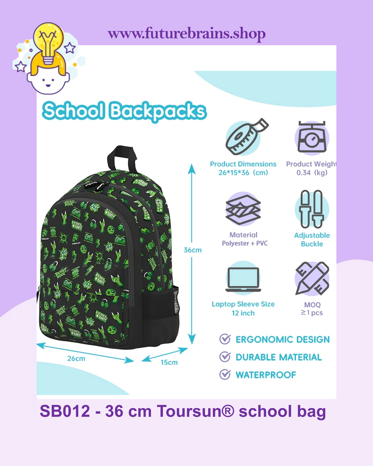 SB012 - 36 cm Toursun® school bag video games design