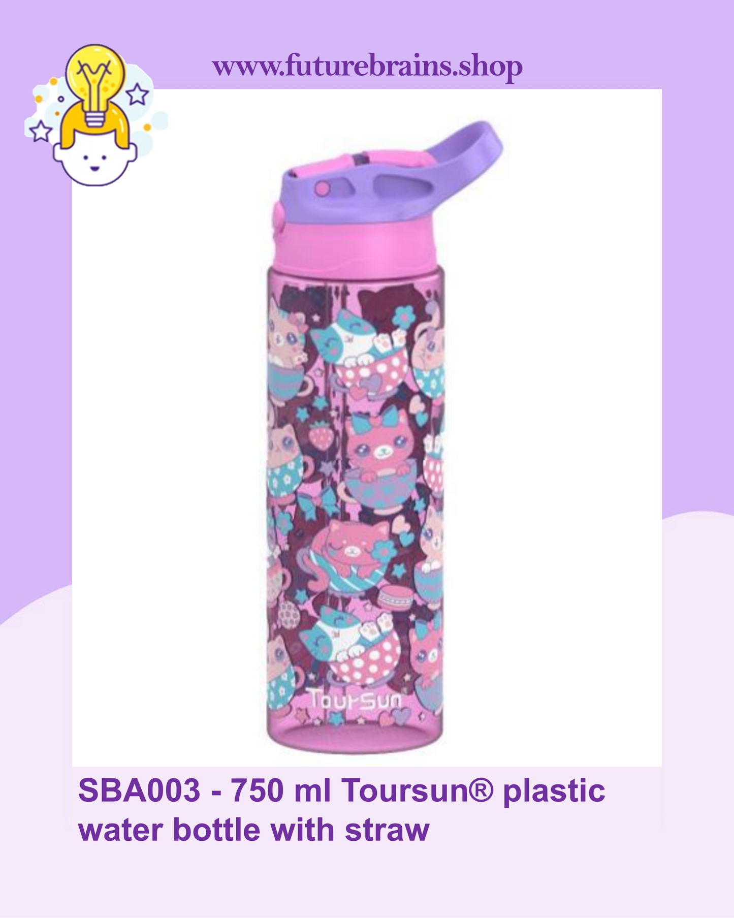 SBA003 - 750 ml Toursun® plastic water bottle with straw
