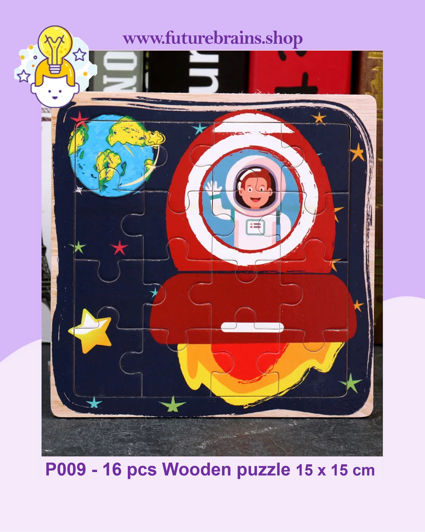 P009 - 16 pcs Wooden puzzle 15 x 15 cm (3 puzzles for 2 $)