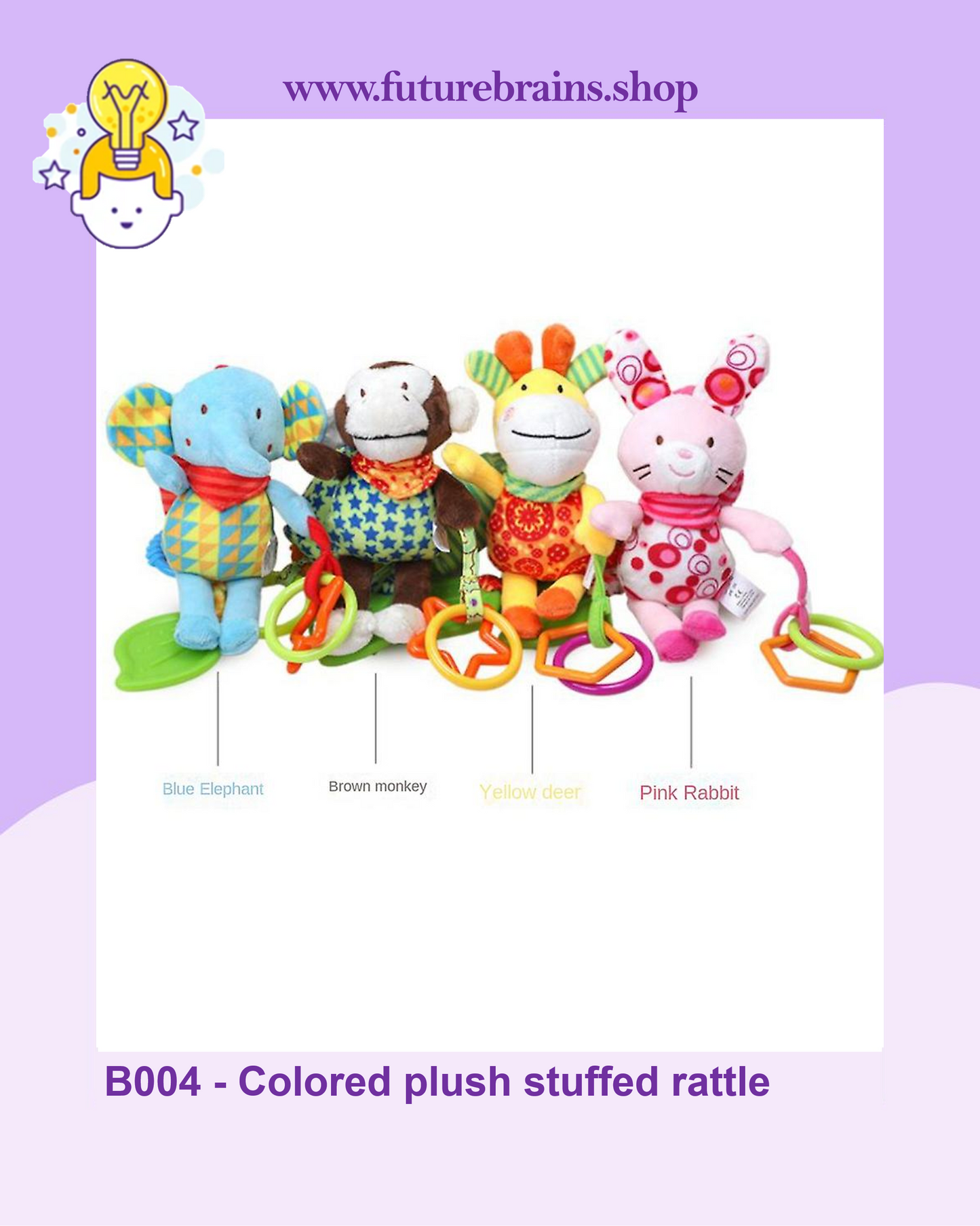 B004 - Colored plush stuffed rattle