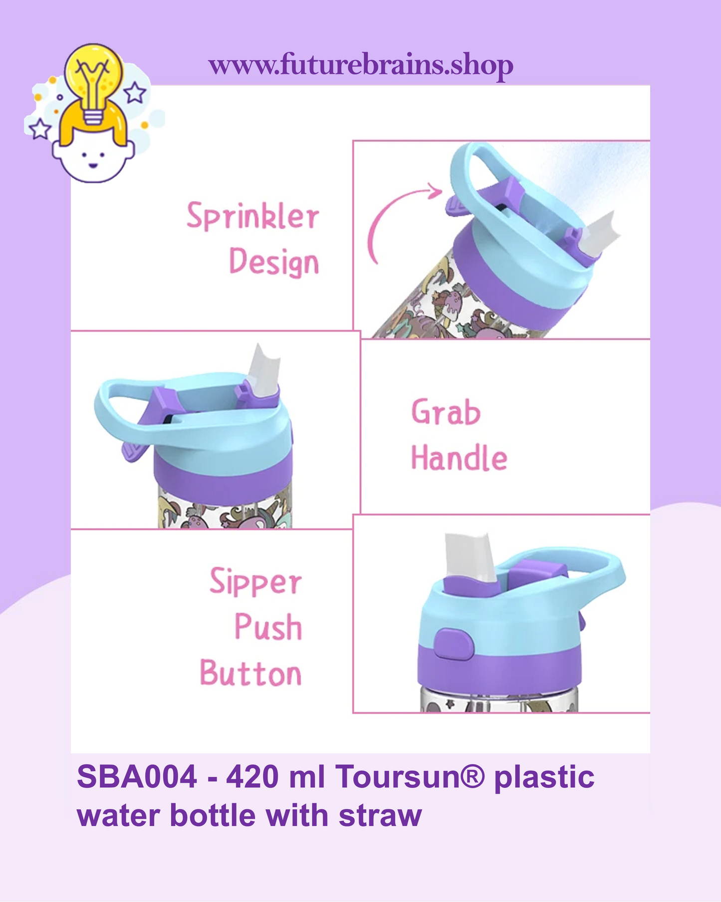 SBA004 - 420 ml Toursun® plastic water bottle with straw