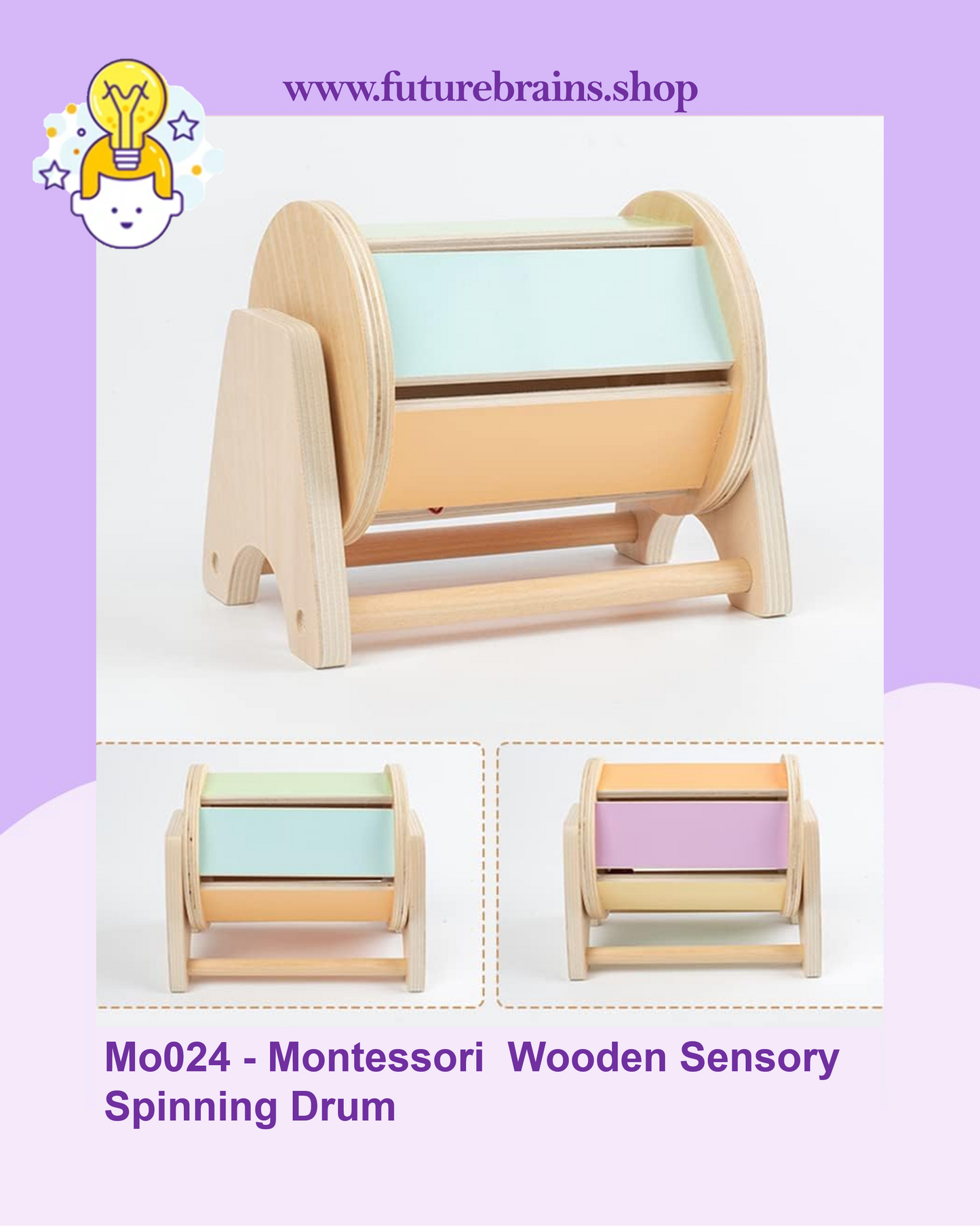Mo024 - Montessori Wooden Sensory Spinning Drum