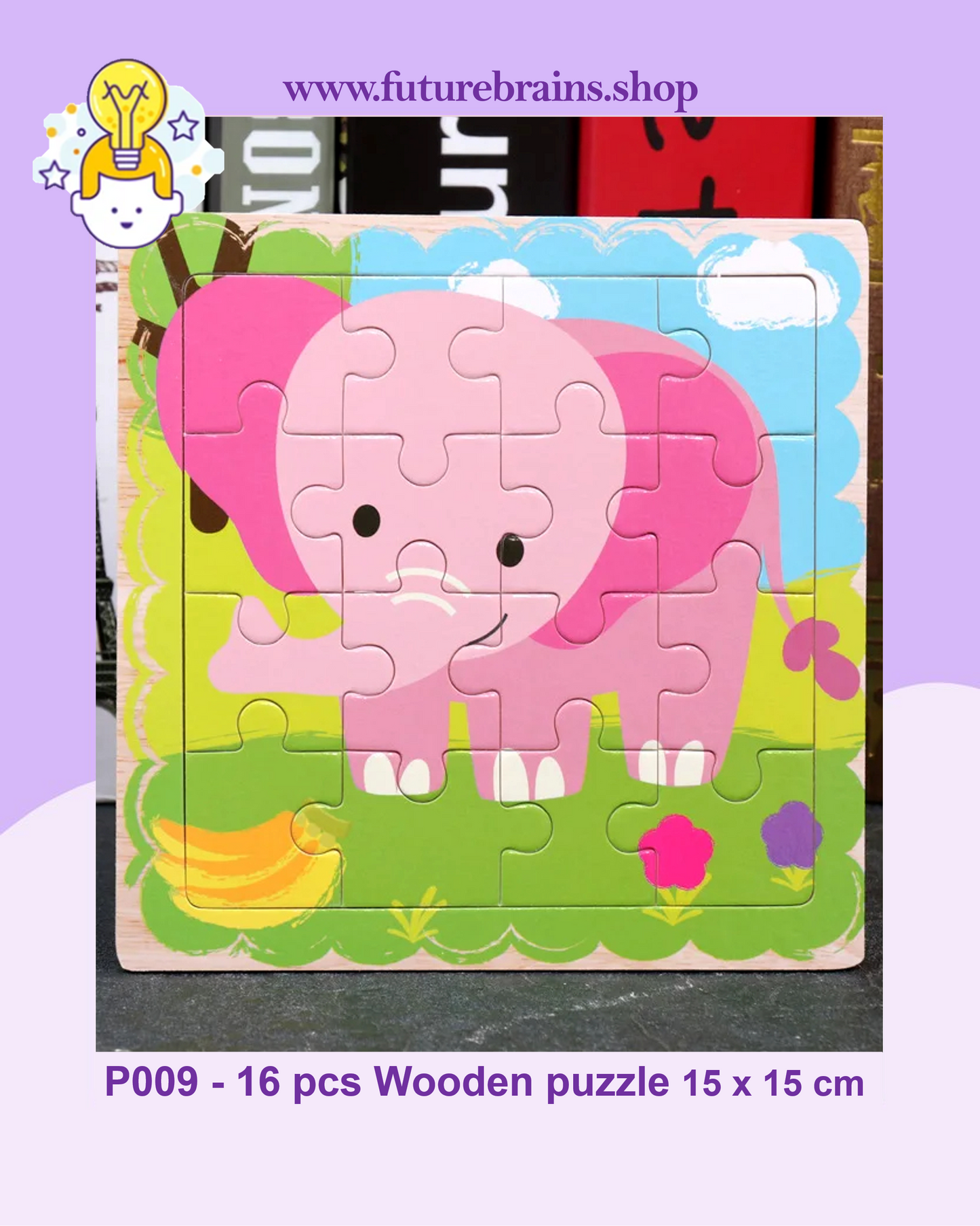 P009 - 16 pcs Wooden puzzle 15 x 15 cm (3 puzzles for 2 $)