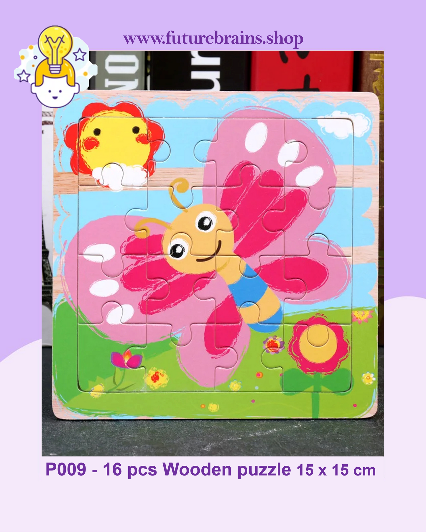 P009 - 16 pcs Wooden puzzle 15 x 15 cm (3 puzzles for 2 $)