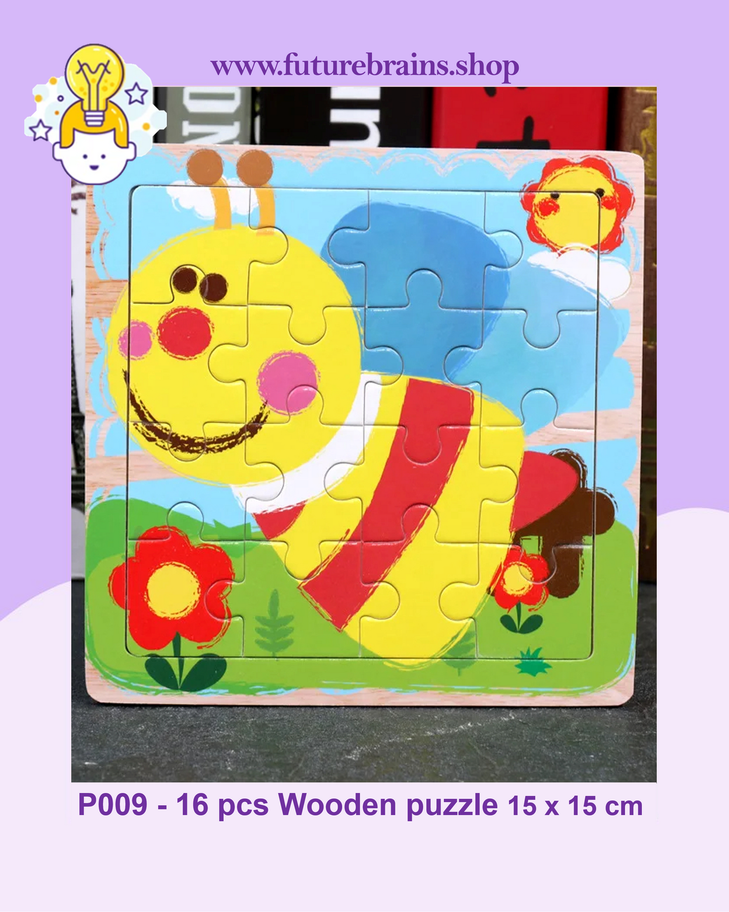 P009 - 16 pcs Wooden puzzle 15 x 15 cm (3 puzzles for 2 $)