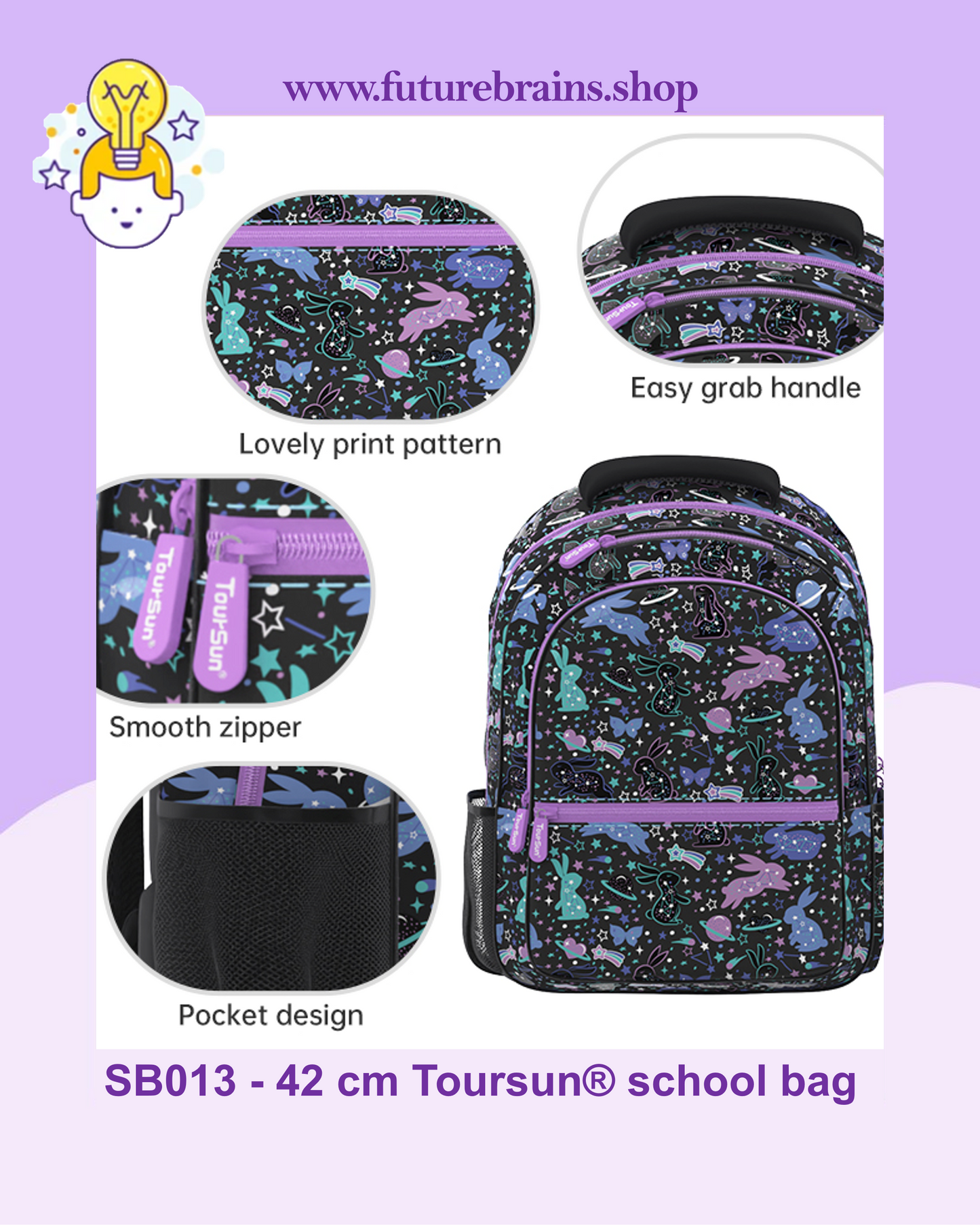SB013 - 42 cm Toursun® school bag star bunny design