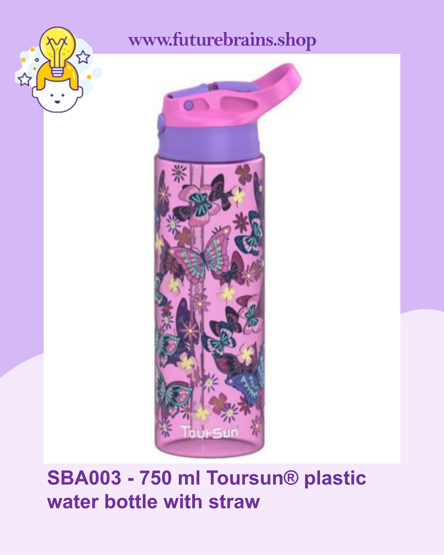 SBA003 - 750 ml Toursun® plastic water bottle with straw