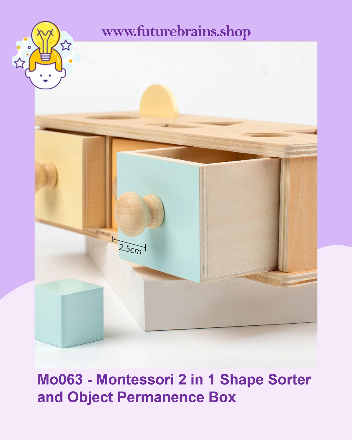Mo063 - Montessori 2 in 1 Shape Sorter and Object Permanence Box