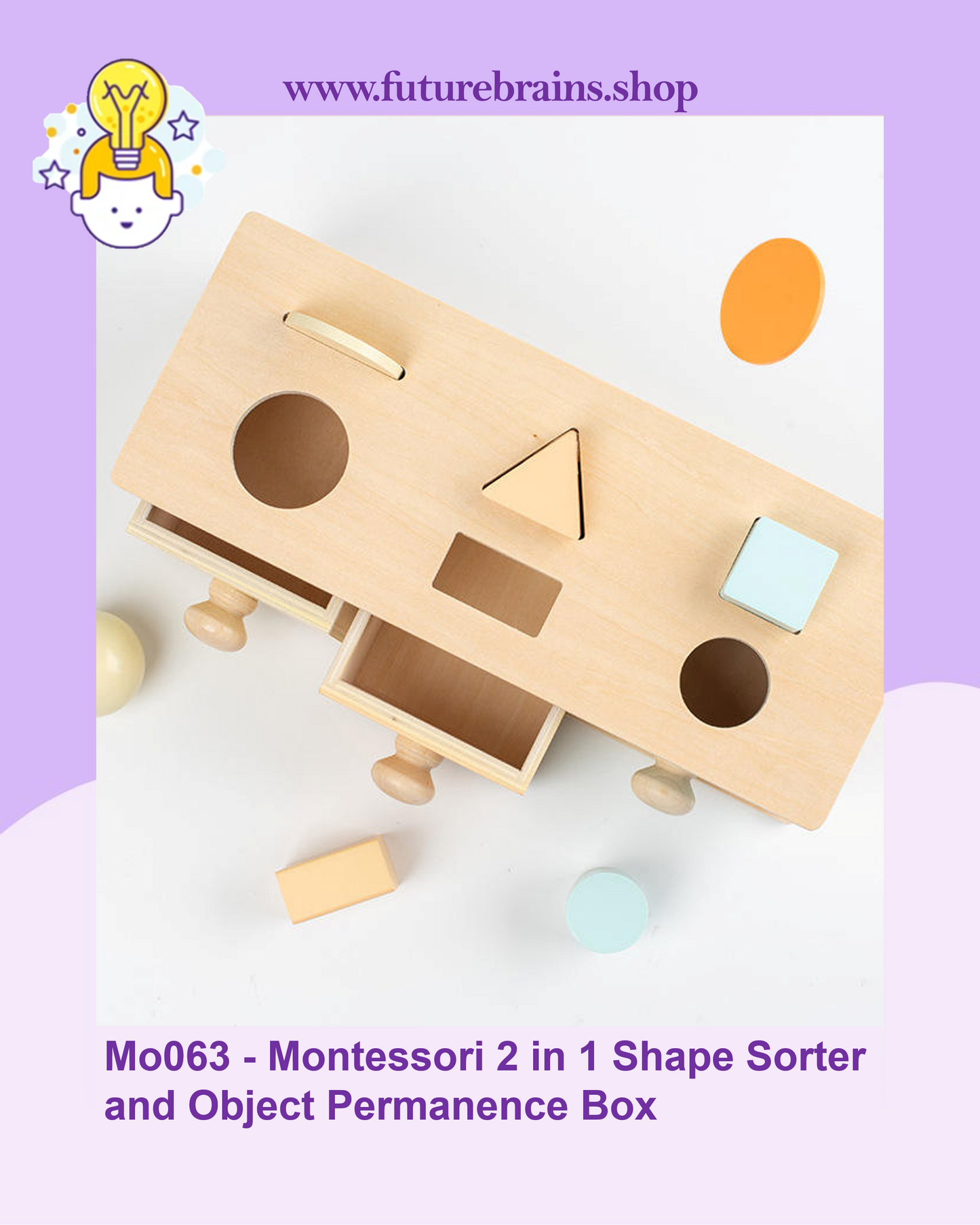 Mo063 - Montessori 2 in 1 Shape Sorter and Object Permanence Box